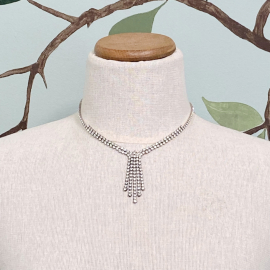 Vintage Pave Rhinestone Necklace Silver Wedding Formal Bride Y Necklace Choker
