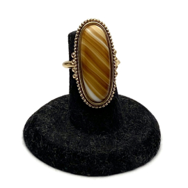 Vintage Avon 1978 Shimmering Sands Agate Ring Gold Adjustable Band Size 6 to 7