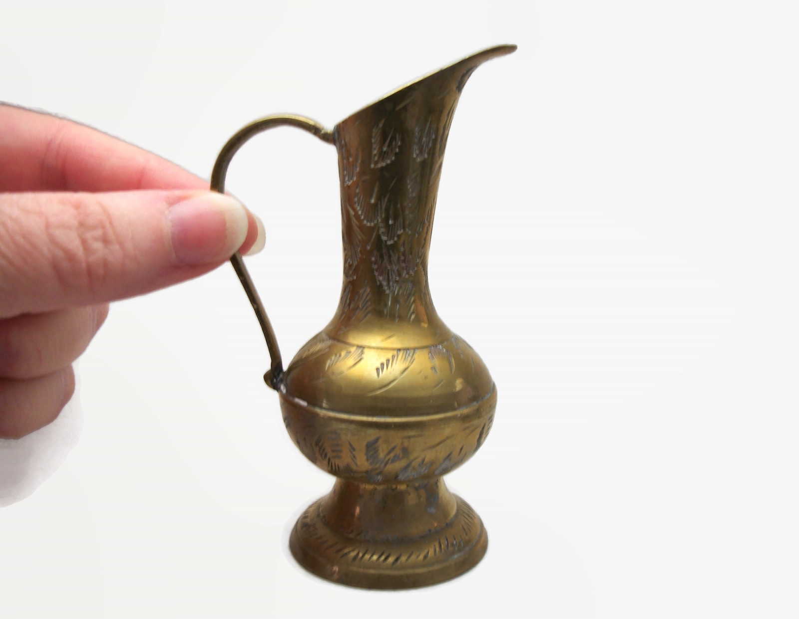 Vintage Miniature Brass Pitcher Ewer Made in India Tarnished 4