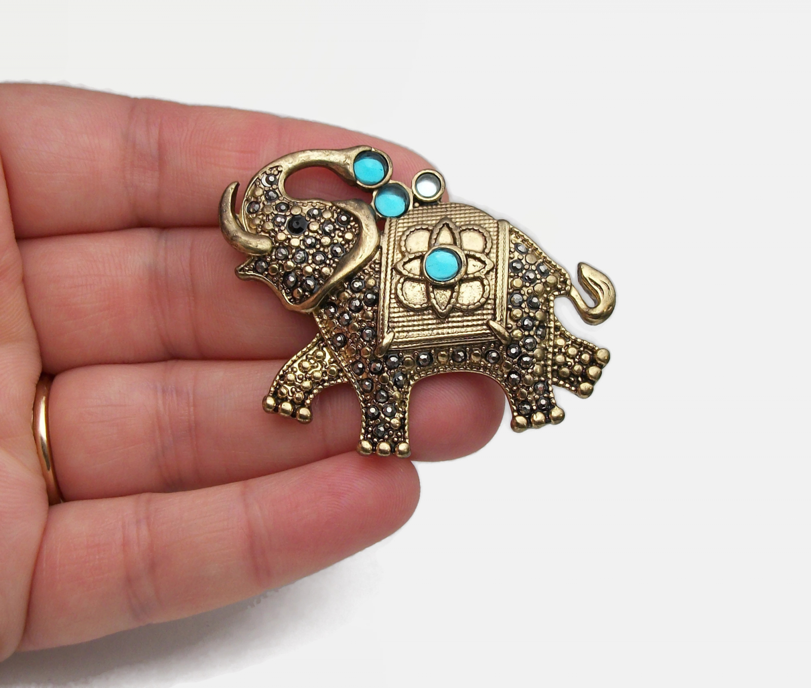 Vintage Genuine Marcasite Elephant Brooch Lapel Pin Gold Signed FAF Fashion Accessories First 