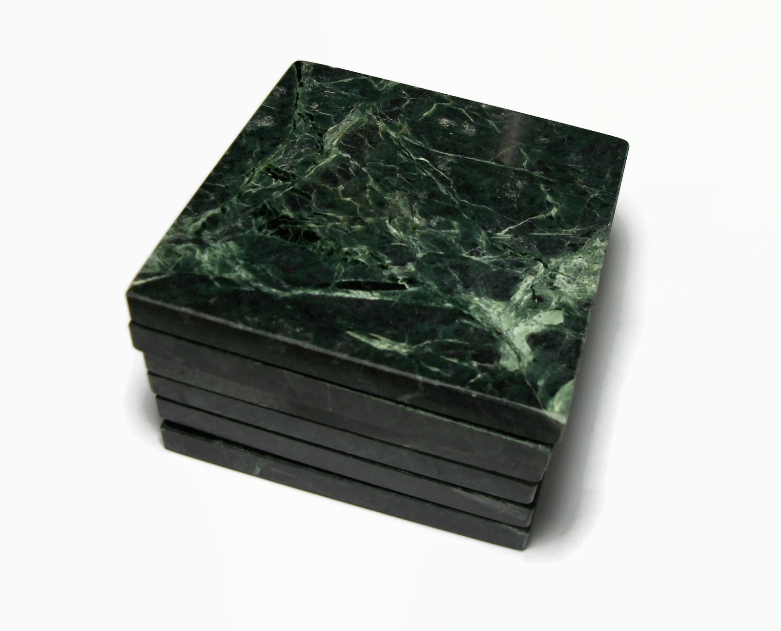 SET of 6 Vintage Marble Coasters with Marble Holder Cork and Green Felt