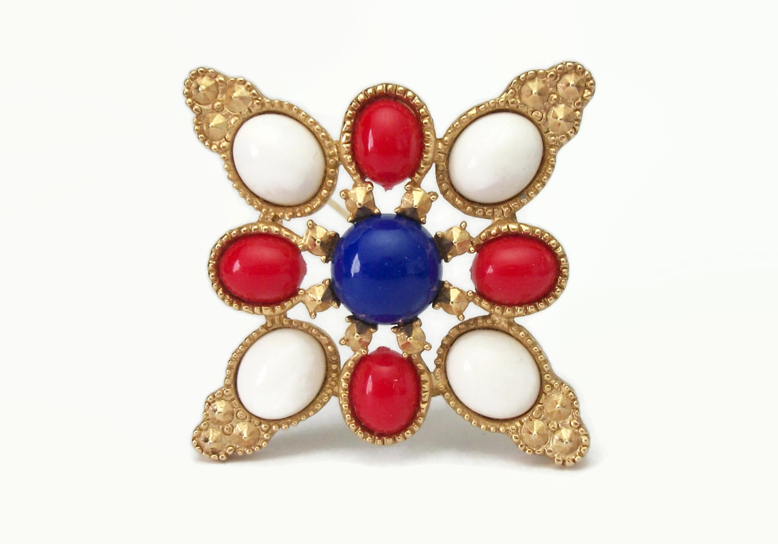 Vintage 1970s Signed Sarah Coventry Americana Design Brooch Red