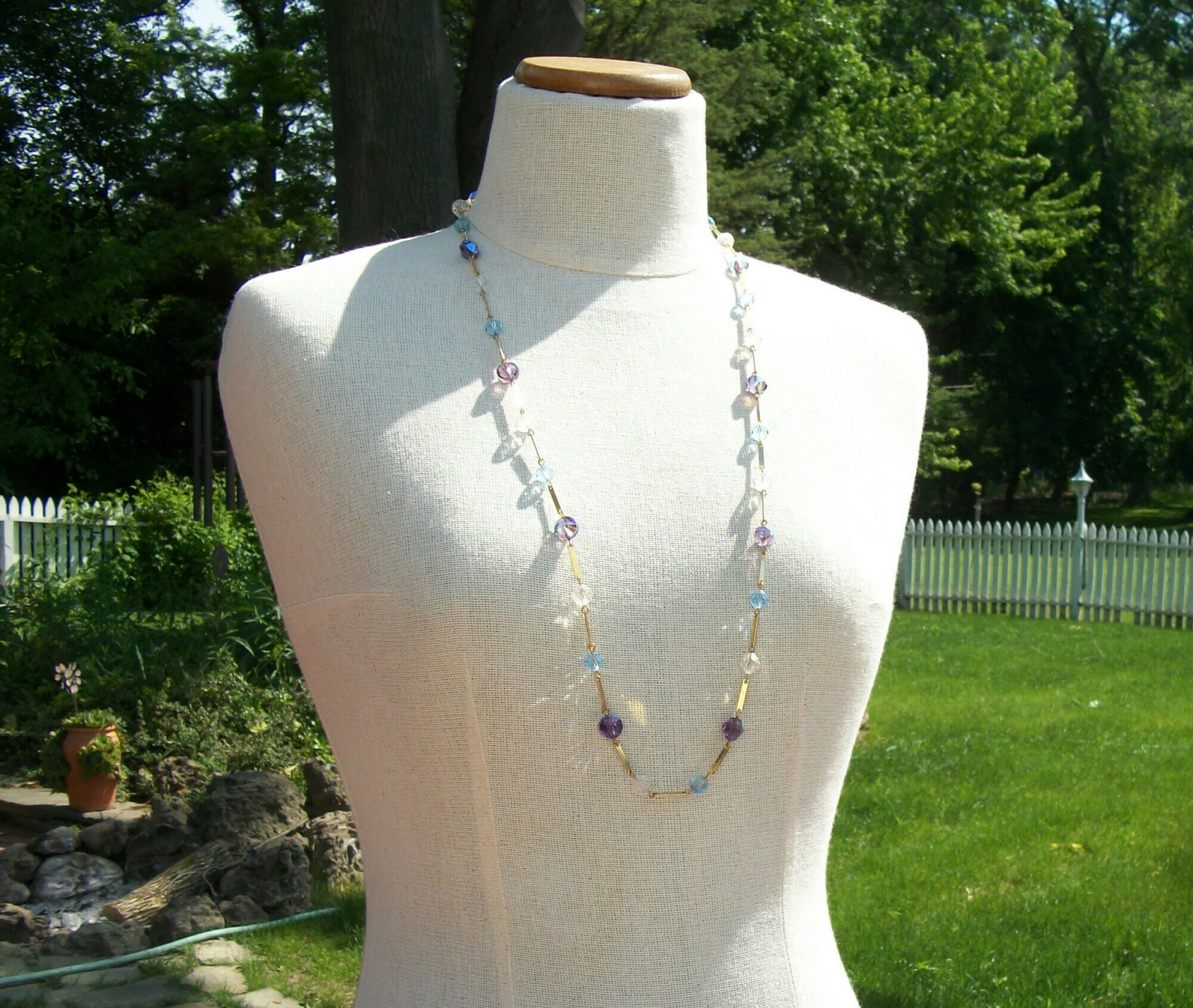 Long crystal bead necklace hotsell
