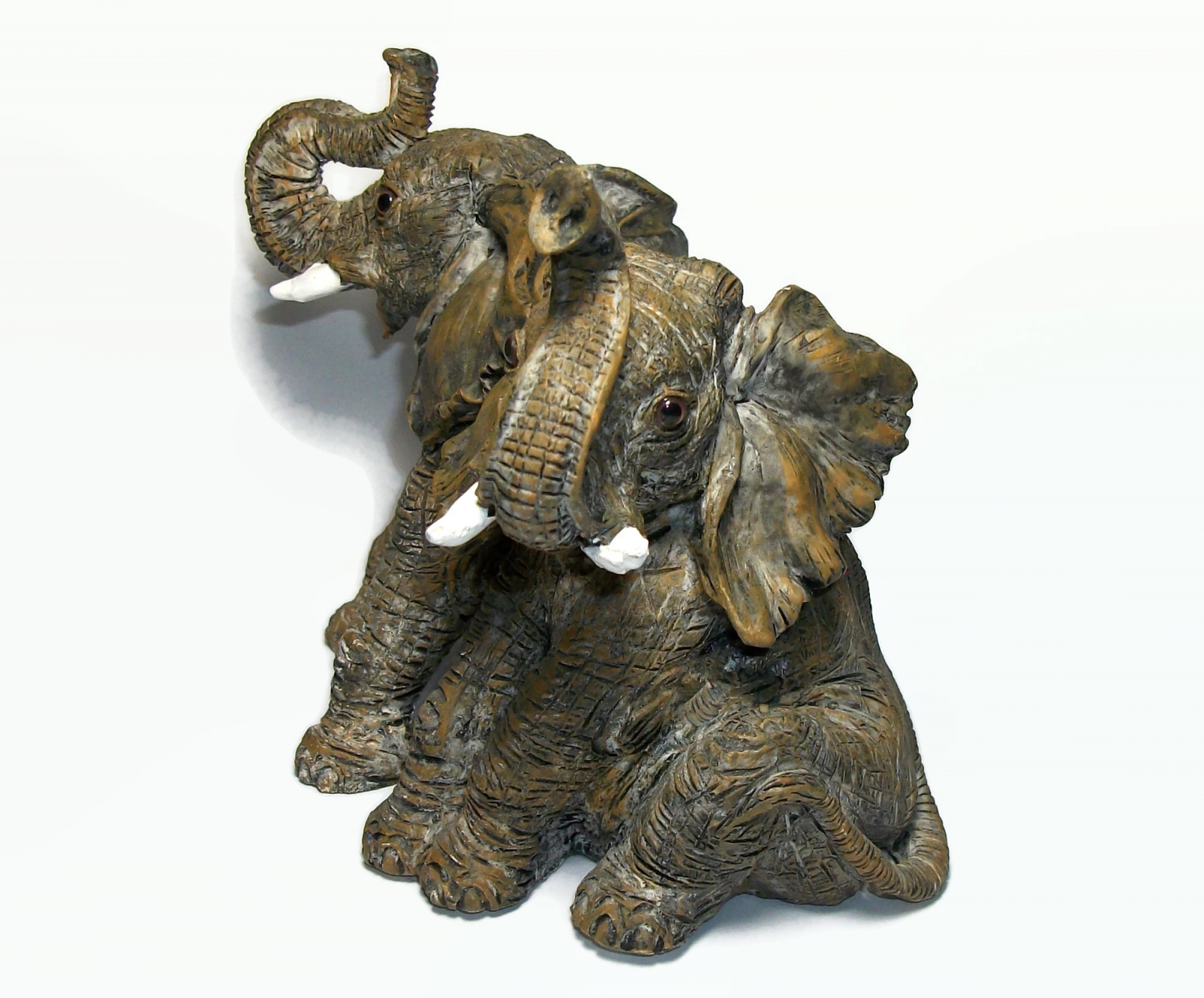 Vintage Elephant Sculpture Resin Pair of Baby Elephants Figurine Heavy