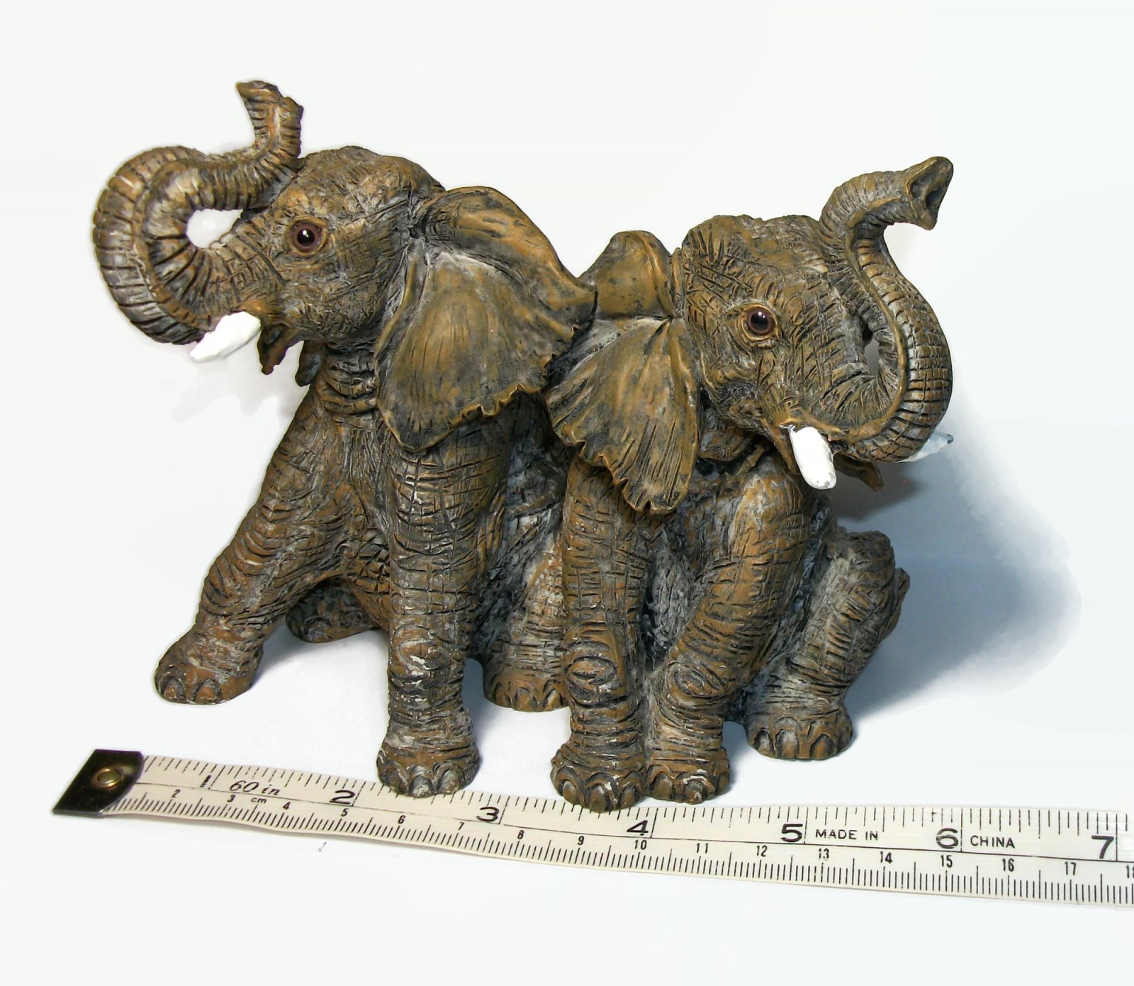 Vintage Elephant Sculpture Resin Pair of Baby Elephants Figurine Heavy
