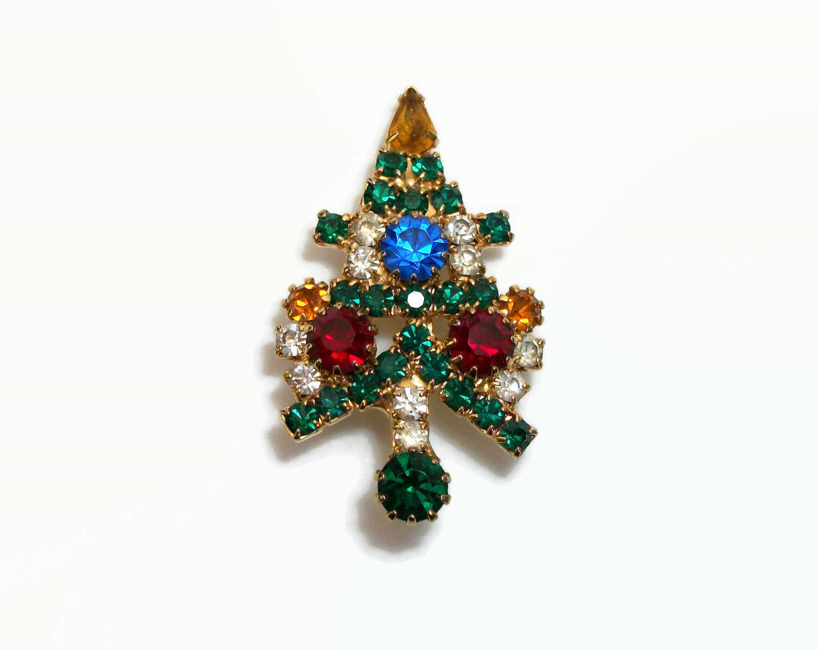Vintage Small Prong Set Crystal Rhinestone Christmas Tree Brooch