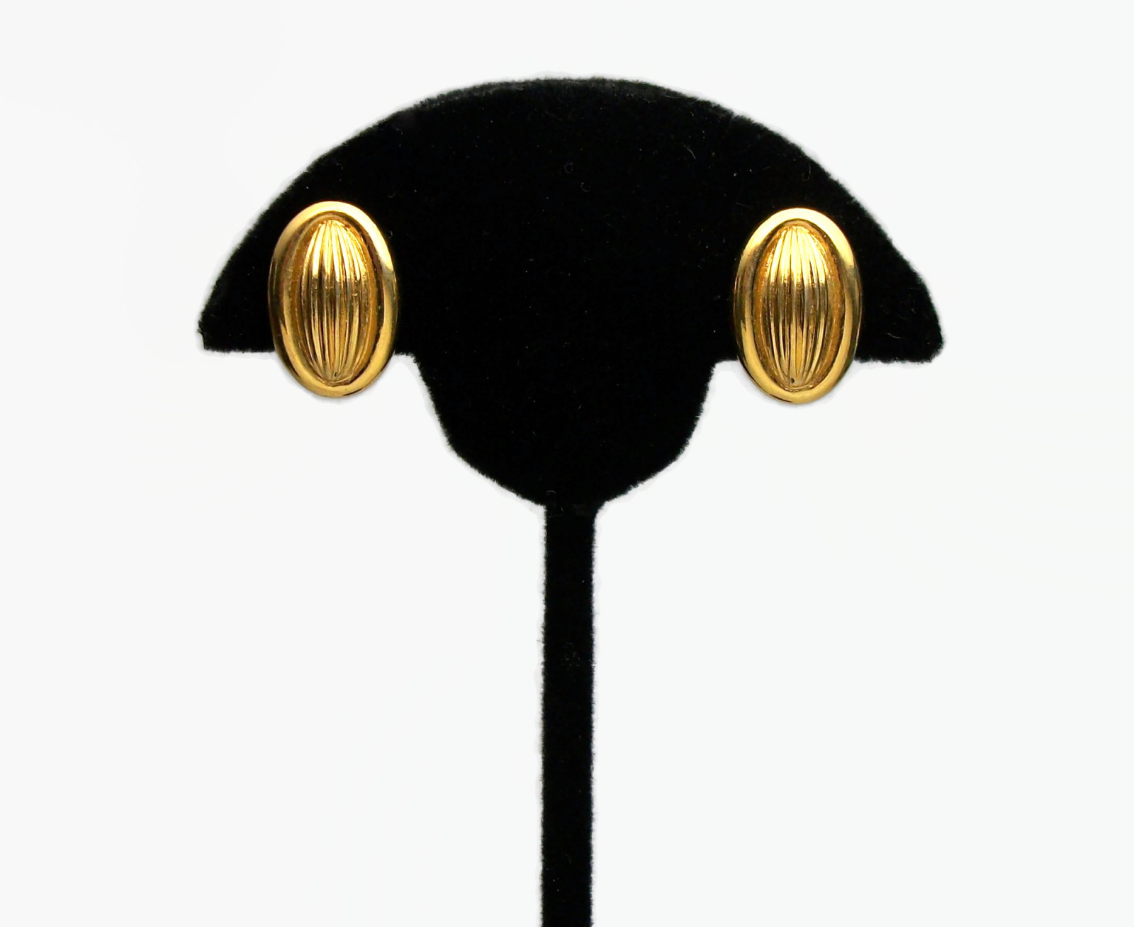 Vintage Crown Trifari Gold Clip on Earrings Small Oval Ribbed Design