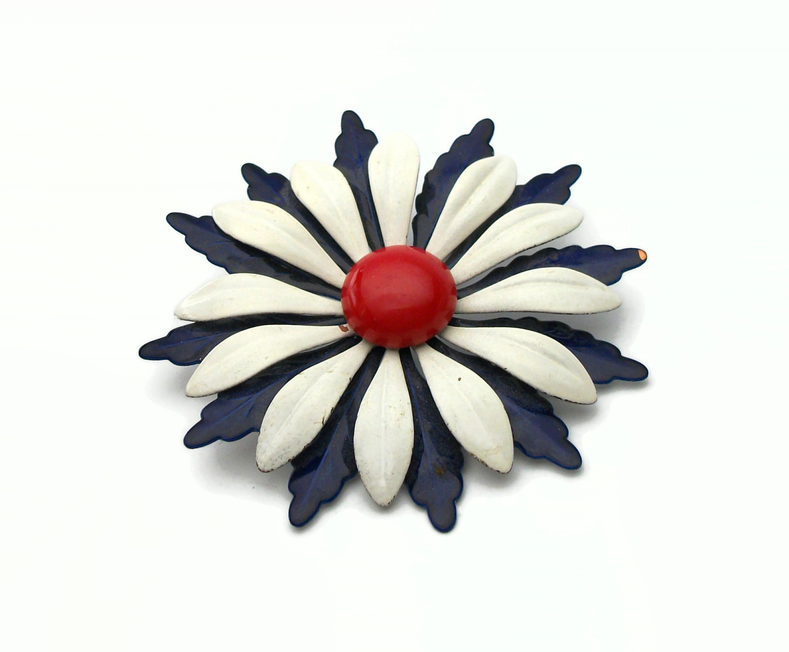 Large Vintage 1960's Silver & Enamel Art Nouveau Style Red Flower