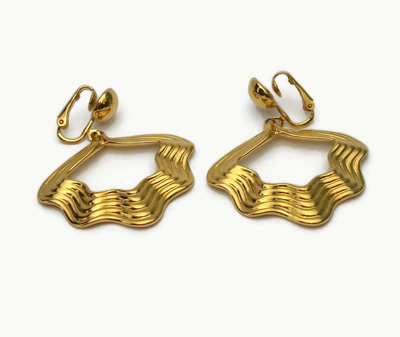 Vintage 1991 Avon Dramatic Texture Gold Clip on Earrings Large Statement Dangle Unique Hoop Earrings 90s Felt in My Heart Vintage