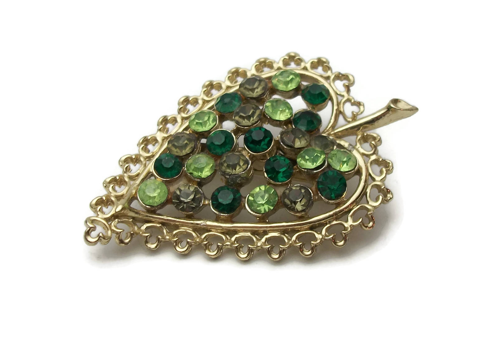 Vintage Pin Brooch Gold Toned Floral Leaf Design With Brown Rhinestones  Green & Enamel Used - Yahoo Shopping