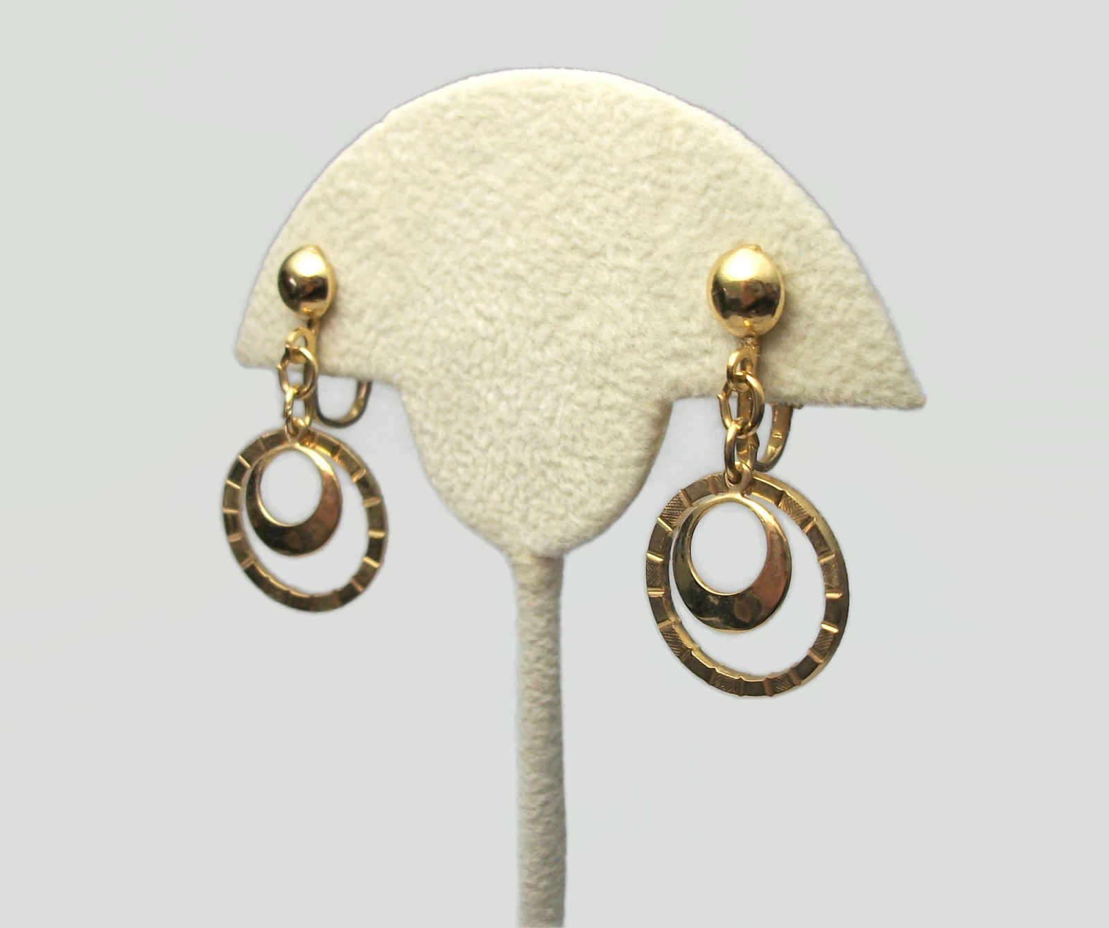 Vintage Gold Tone Hoop Dangle Clip on Earrings Double Gold Rings Drop