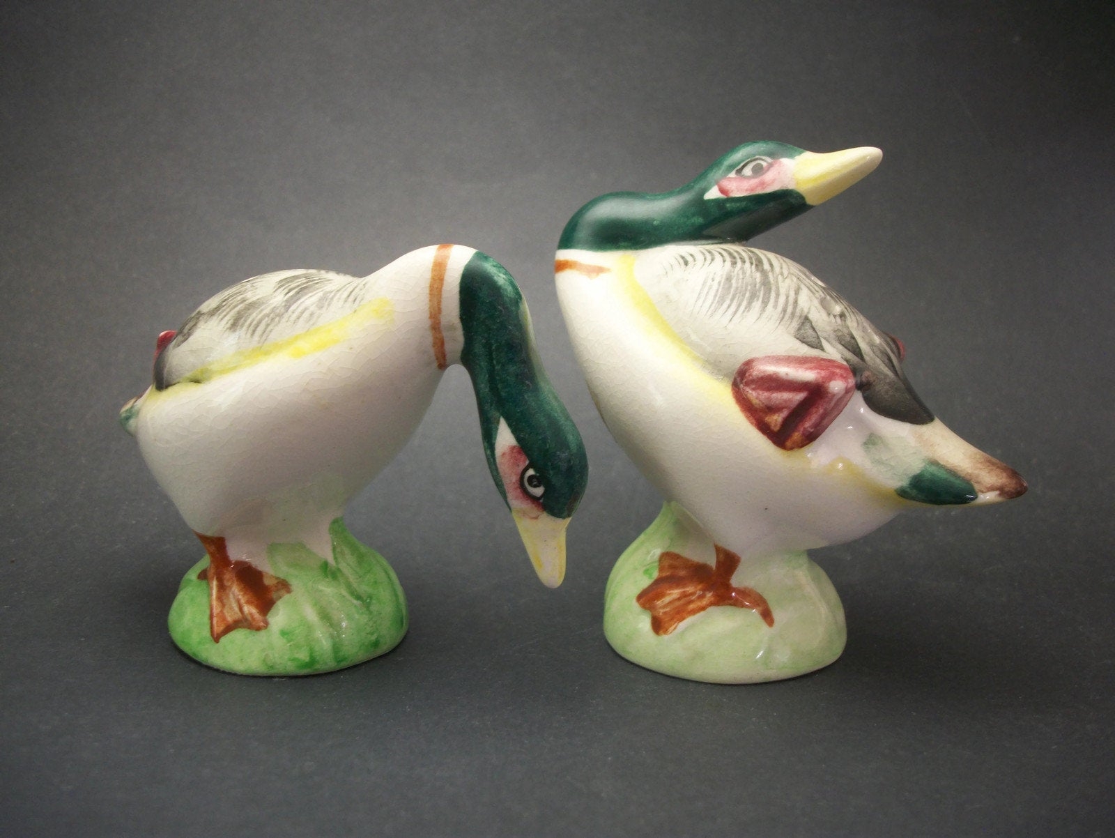 Vintage Ceramic Duck Salt and Pepper Shakers Set with Cork Stoppers Mid Century Collectibles
