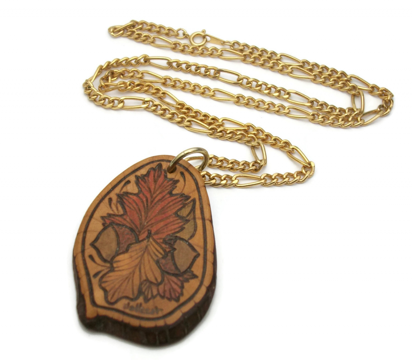 Wood burned necklace sale