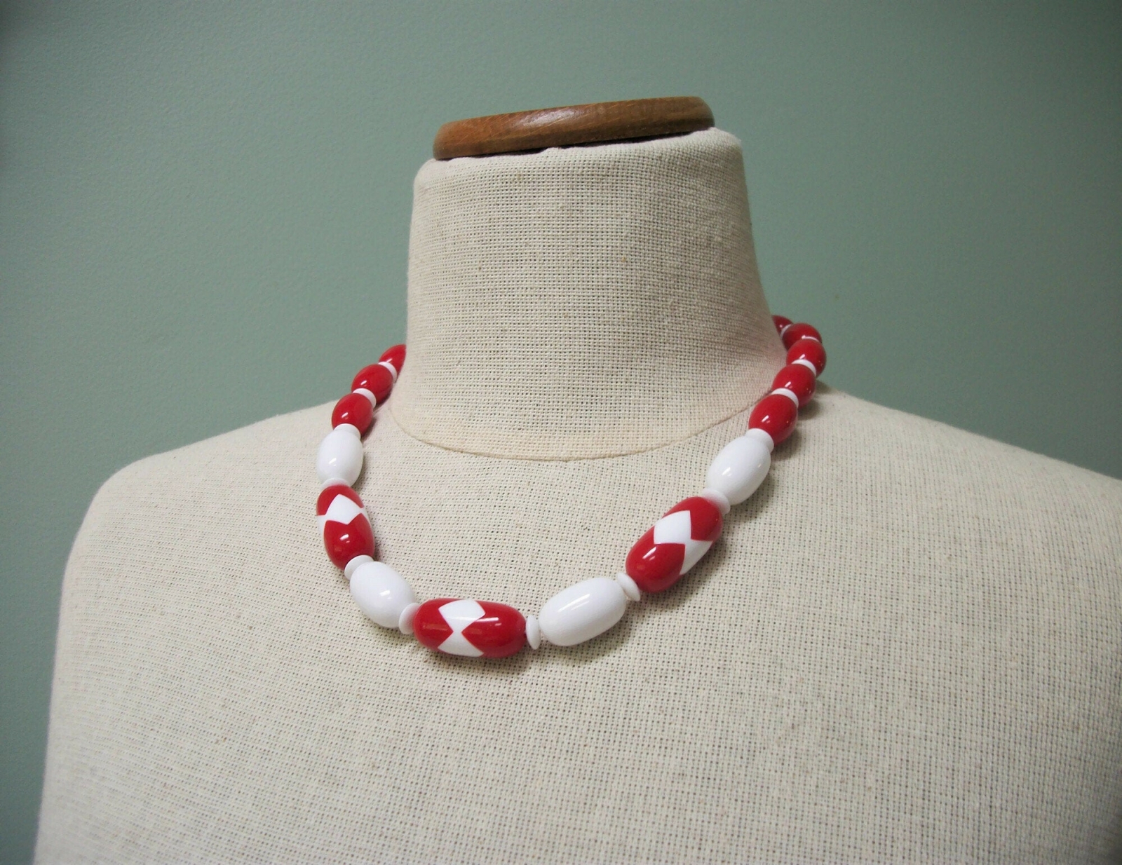 White and Red Extra Long Geometric Tagua Necklace - Galapagos Tagua Jewelry