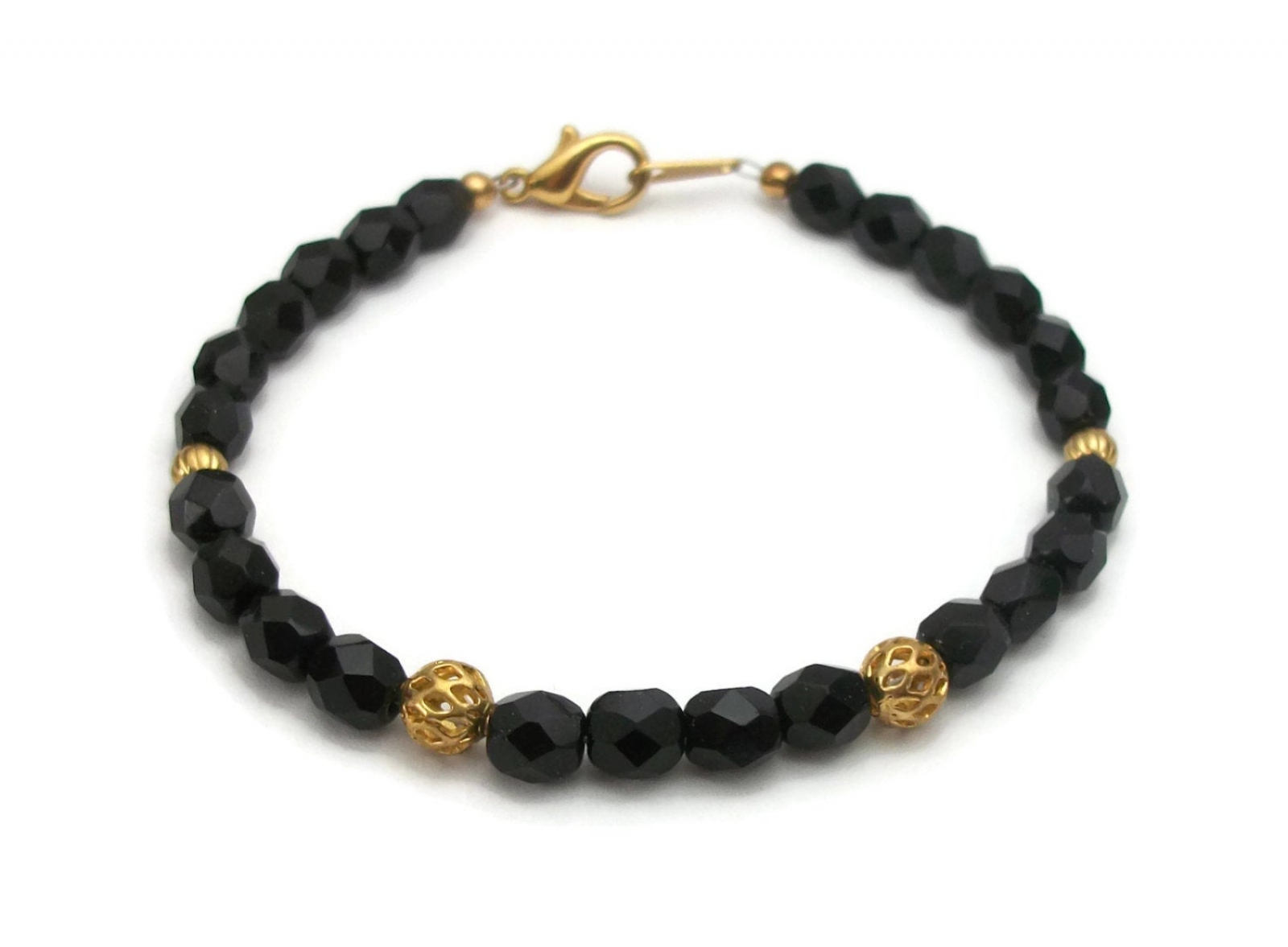 Vintage Black And Gold Beaded Bracelet 7 1 2 Inch For Women Or Men vintage-black-and-gold-beaded-bracelet-7-1-2-inch-for-women-or-men