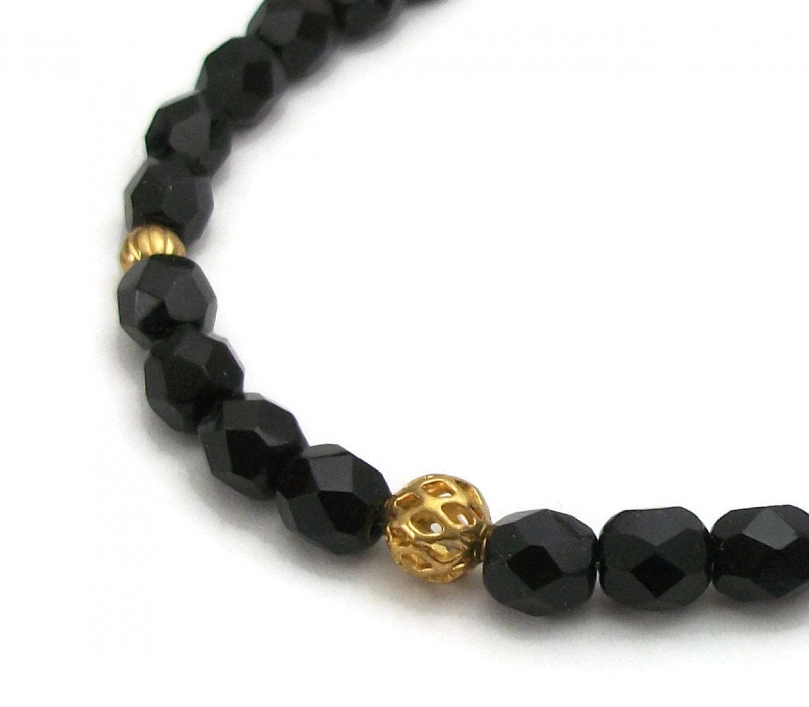 Vintage Black and Gold Beaded Bracelet 7 1/2 inch for Women or Men
