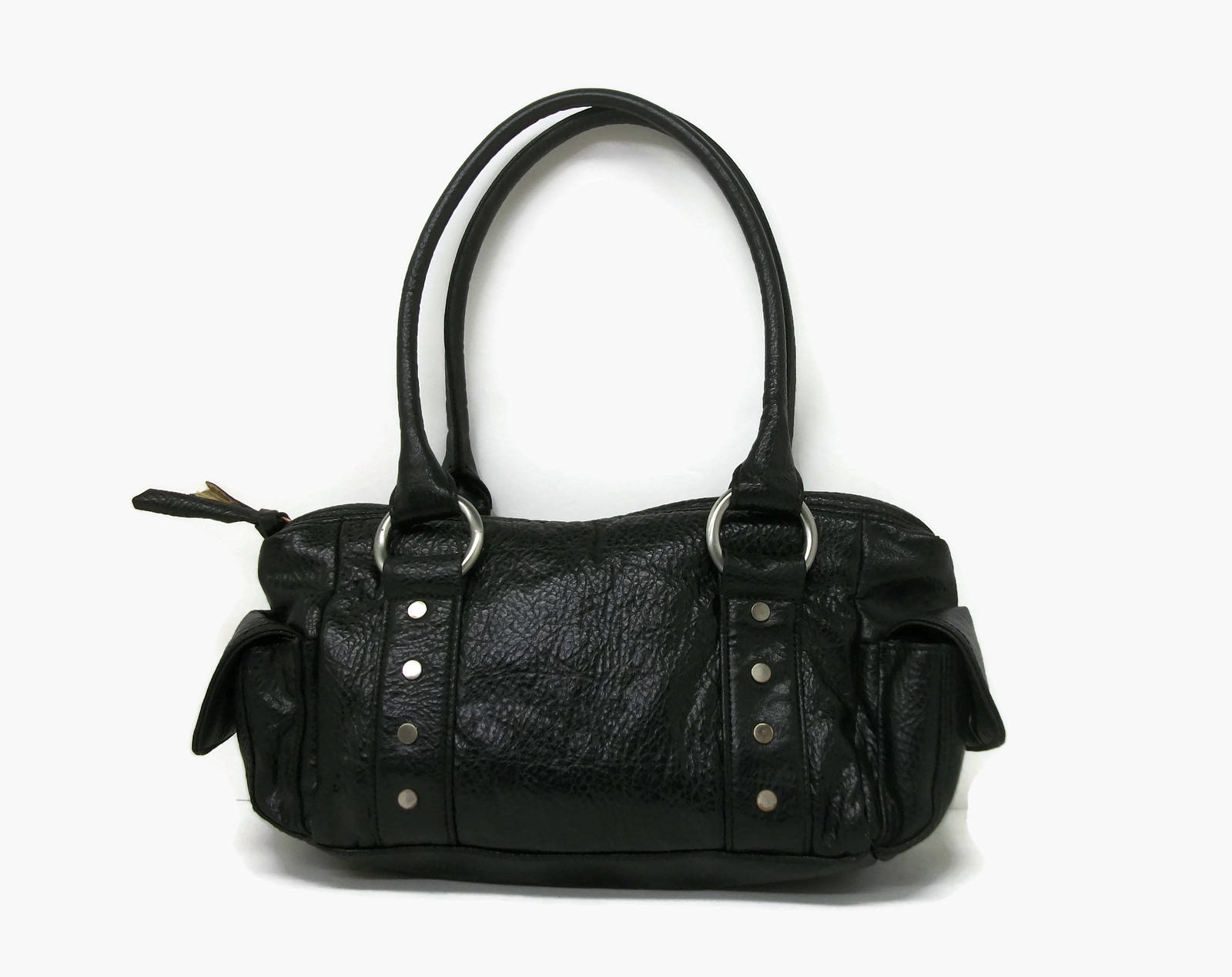 Black faux leather handbag