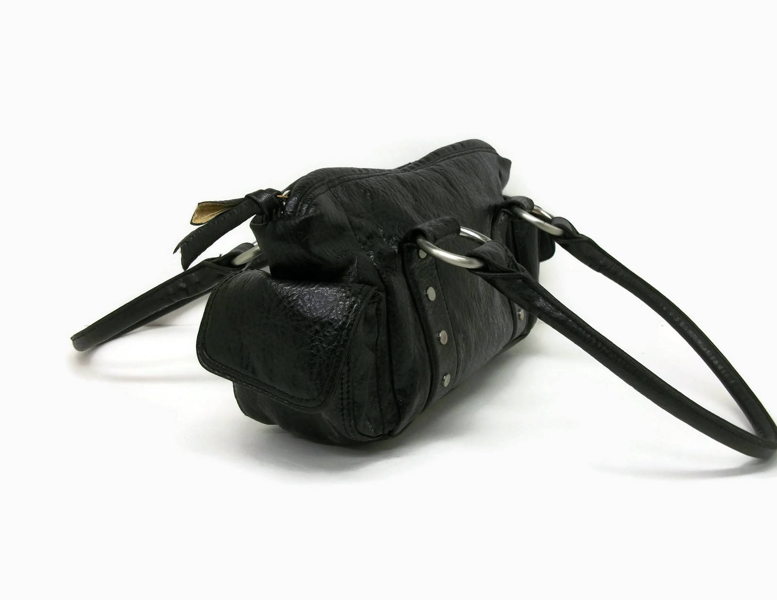 Vintage Benetton Black Faux Leather PVC Handbag Shoulder Bag Purse ...