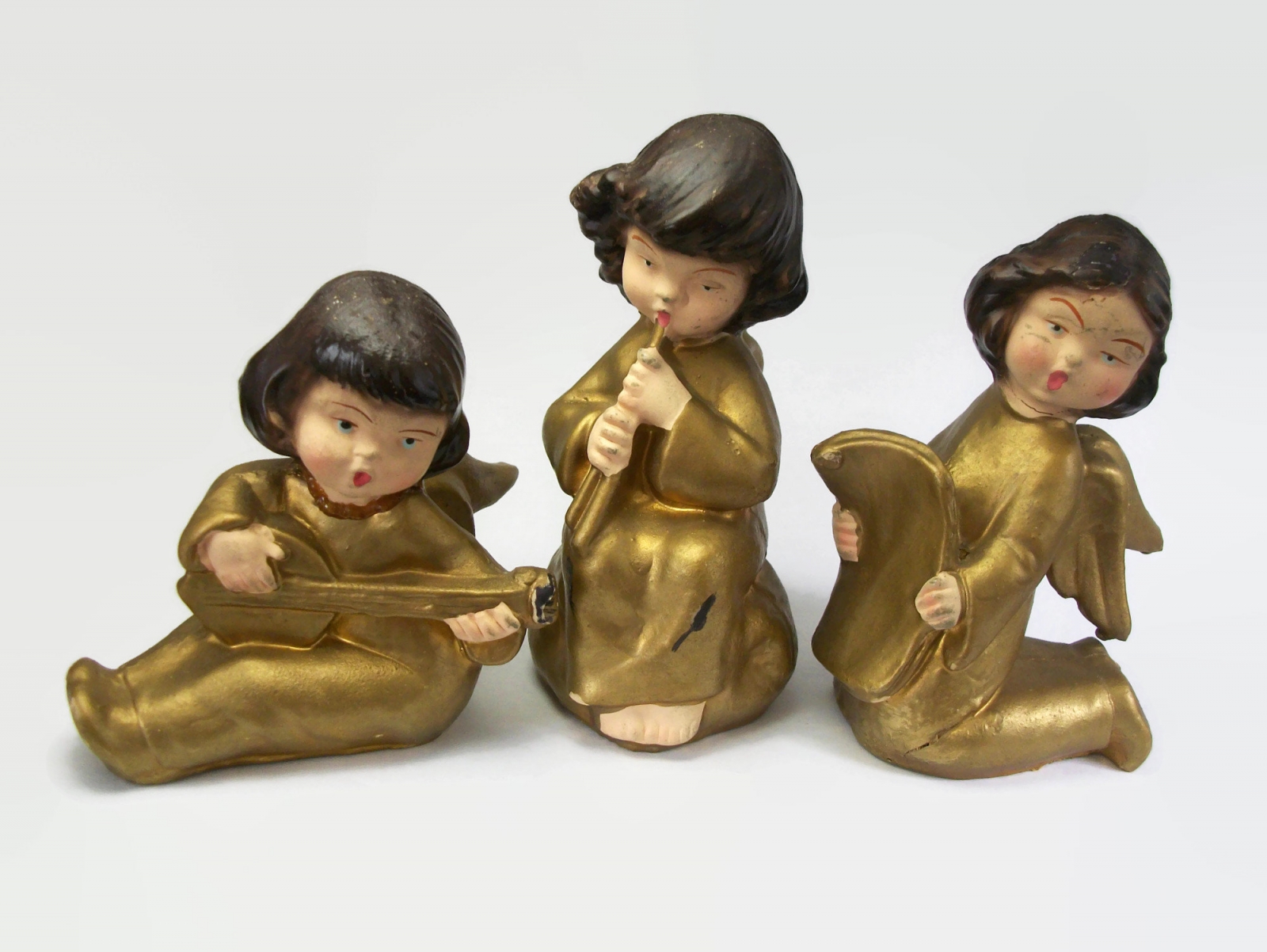 Mid Century Vintage Set Gold Plastic Angel Figurines Made in Italy