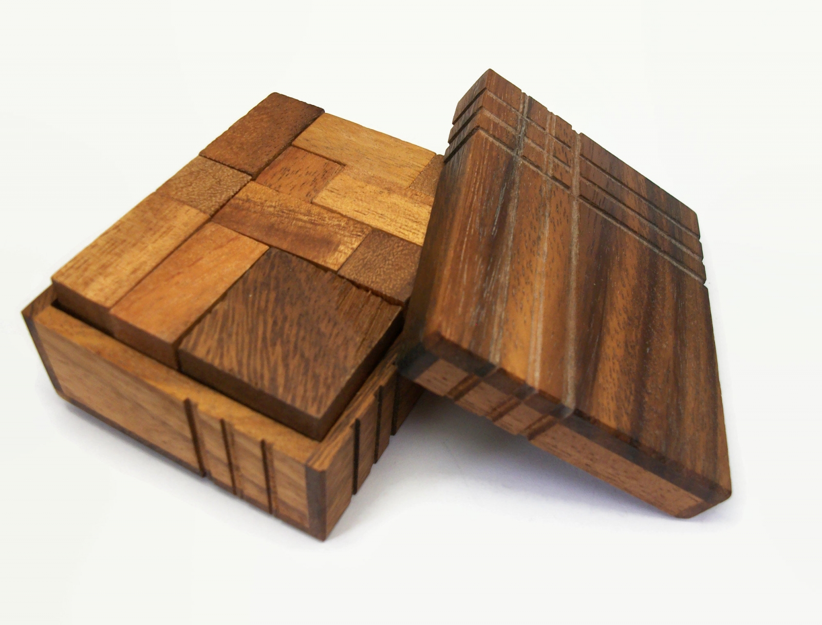 Vintage Wood Box of Puzzle Blocks Wooden Puzzle Toy Game Home Decor