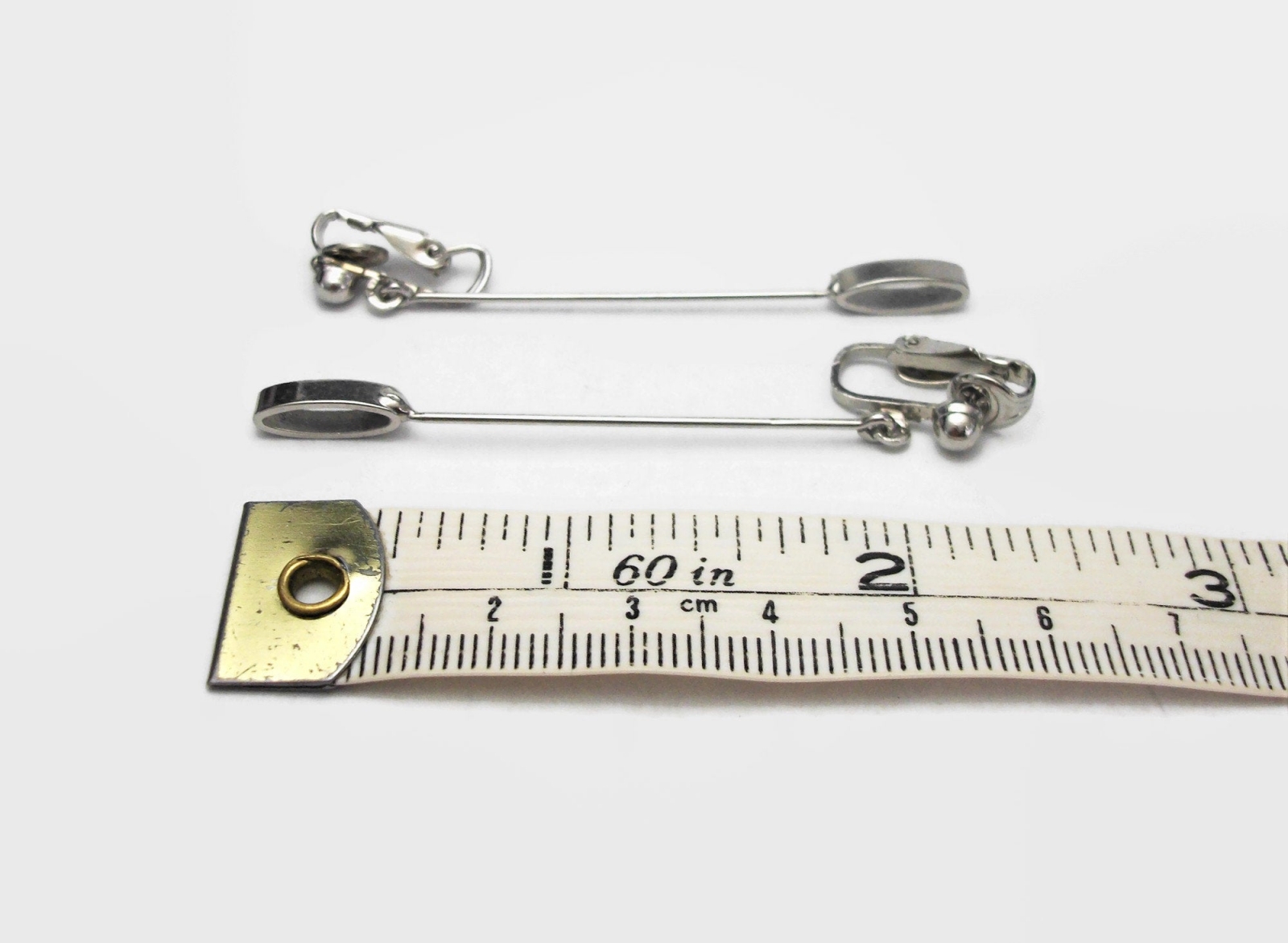 Long Drop Silver Tassel Dangle Clip On Earrings