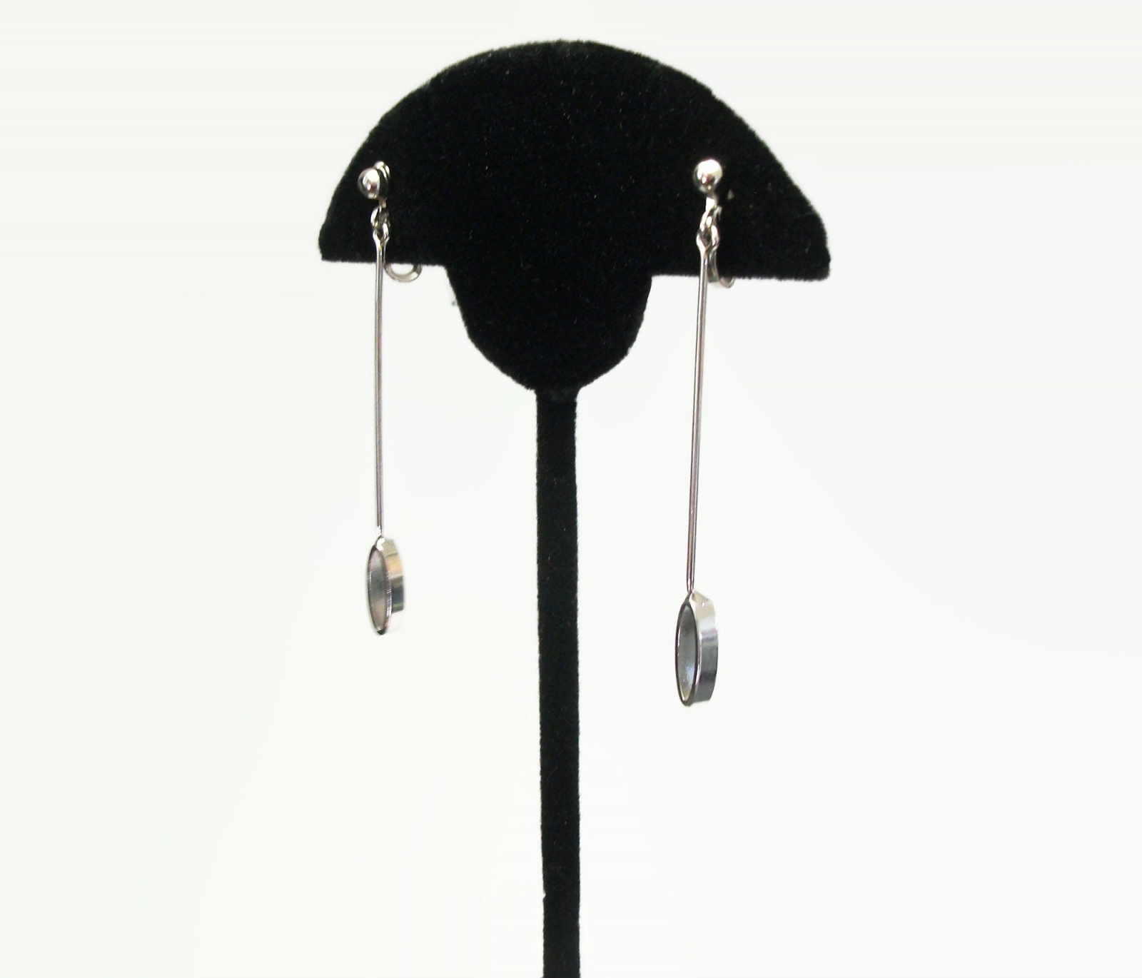Long Silver Pendulum Dangle Drop Clip on Earrings Minimalist Vintage ...