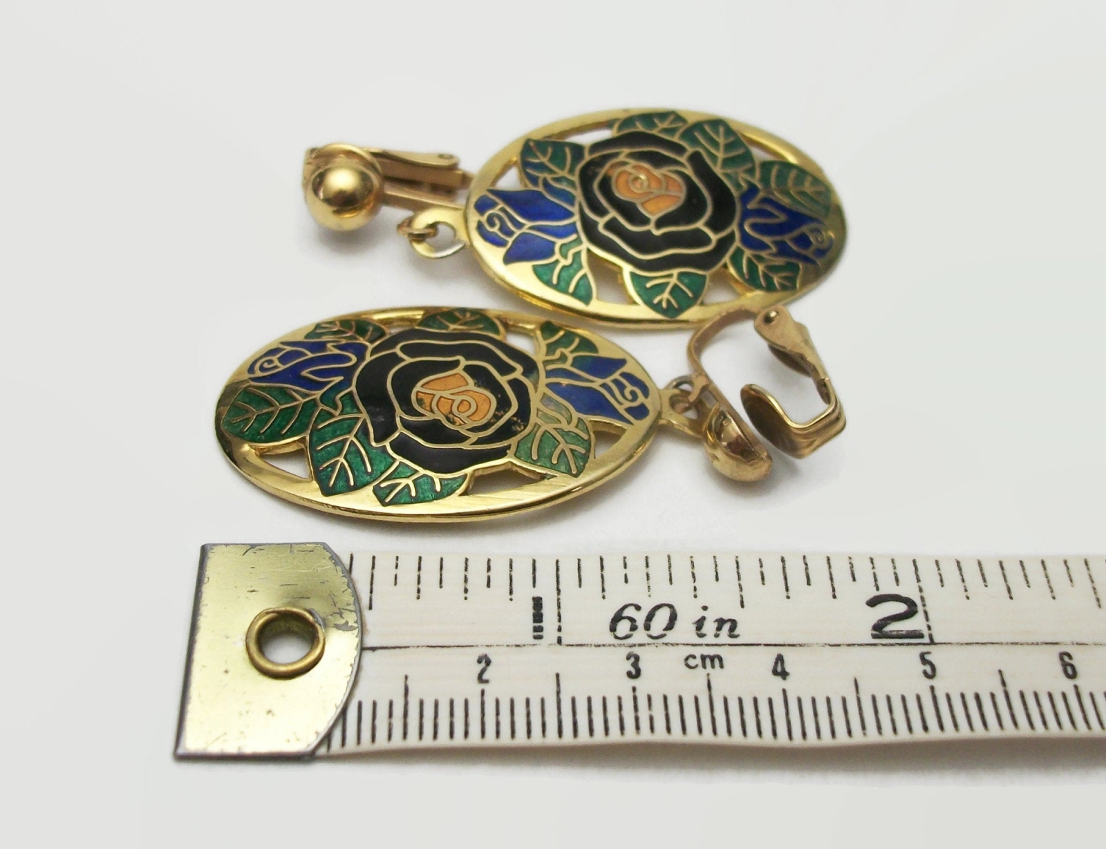 Women Vintage Glaze Cloisonne Flower S925sliver Earrings