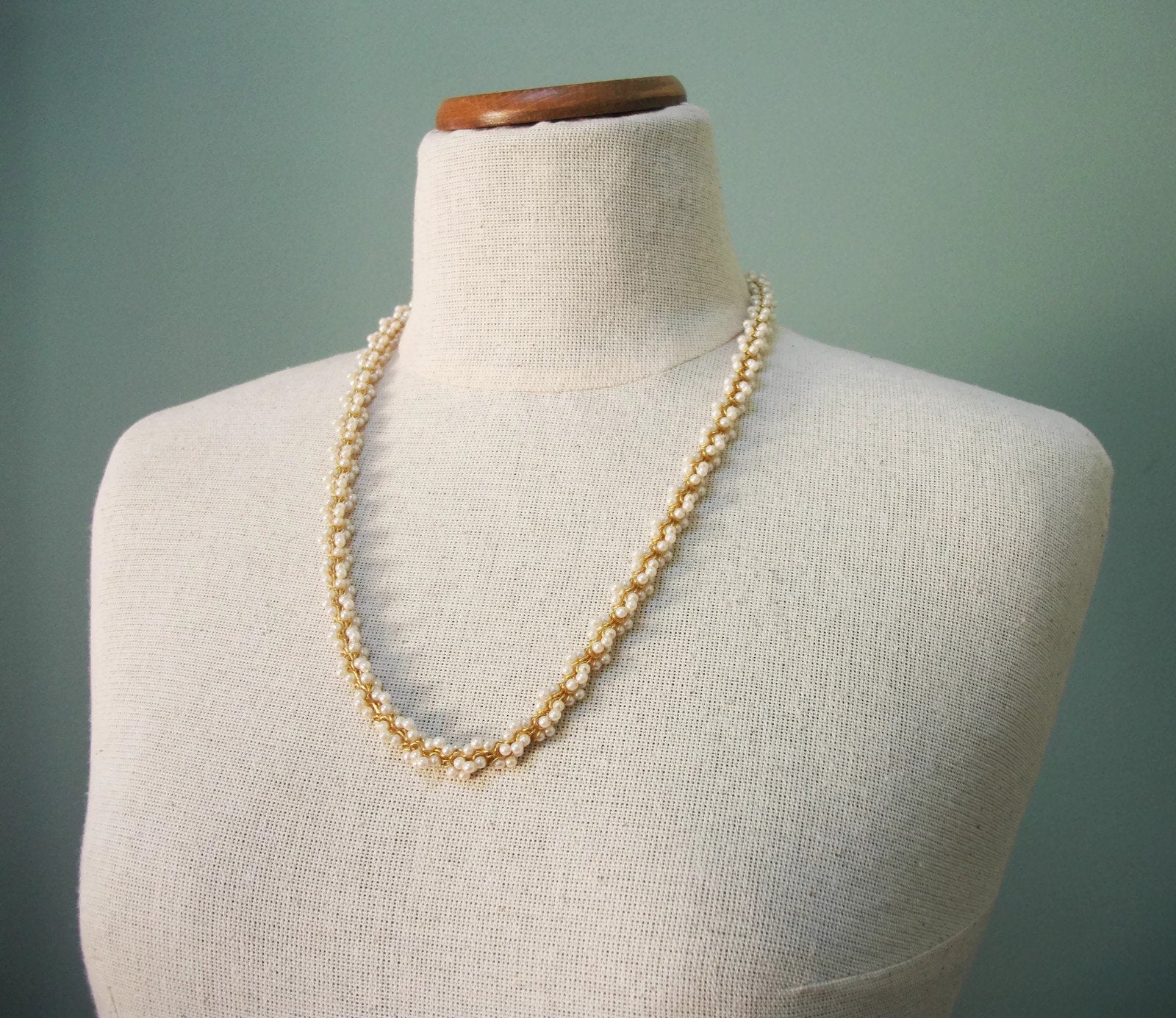 Vintage Pearl Cluster Twist Gold Tone Rope Necklace 24 inch Long Small ...