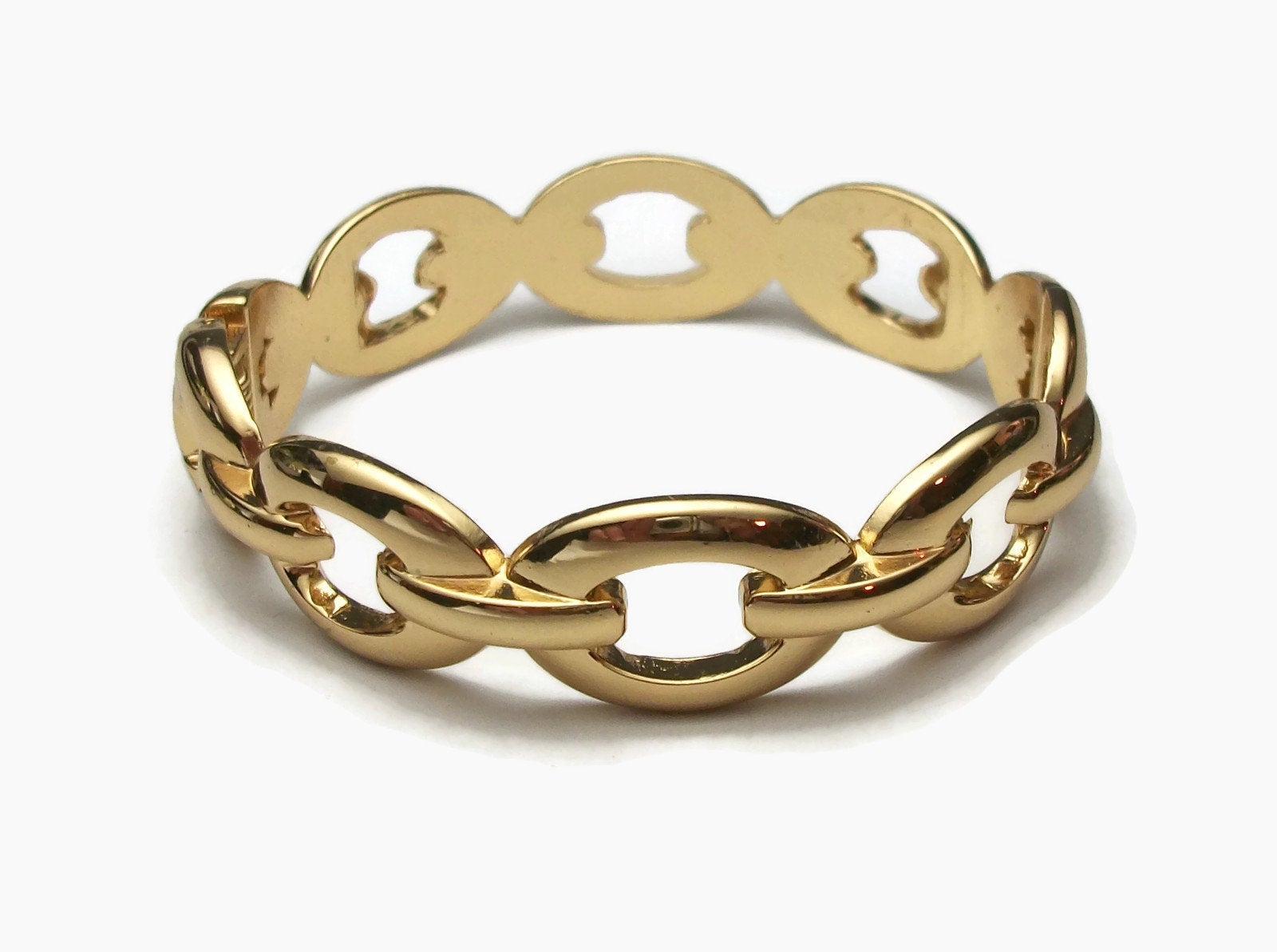 Vintage Gold Tone Chain Link Bangle Bracelet US Size 7 Inch Hinged