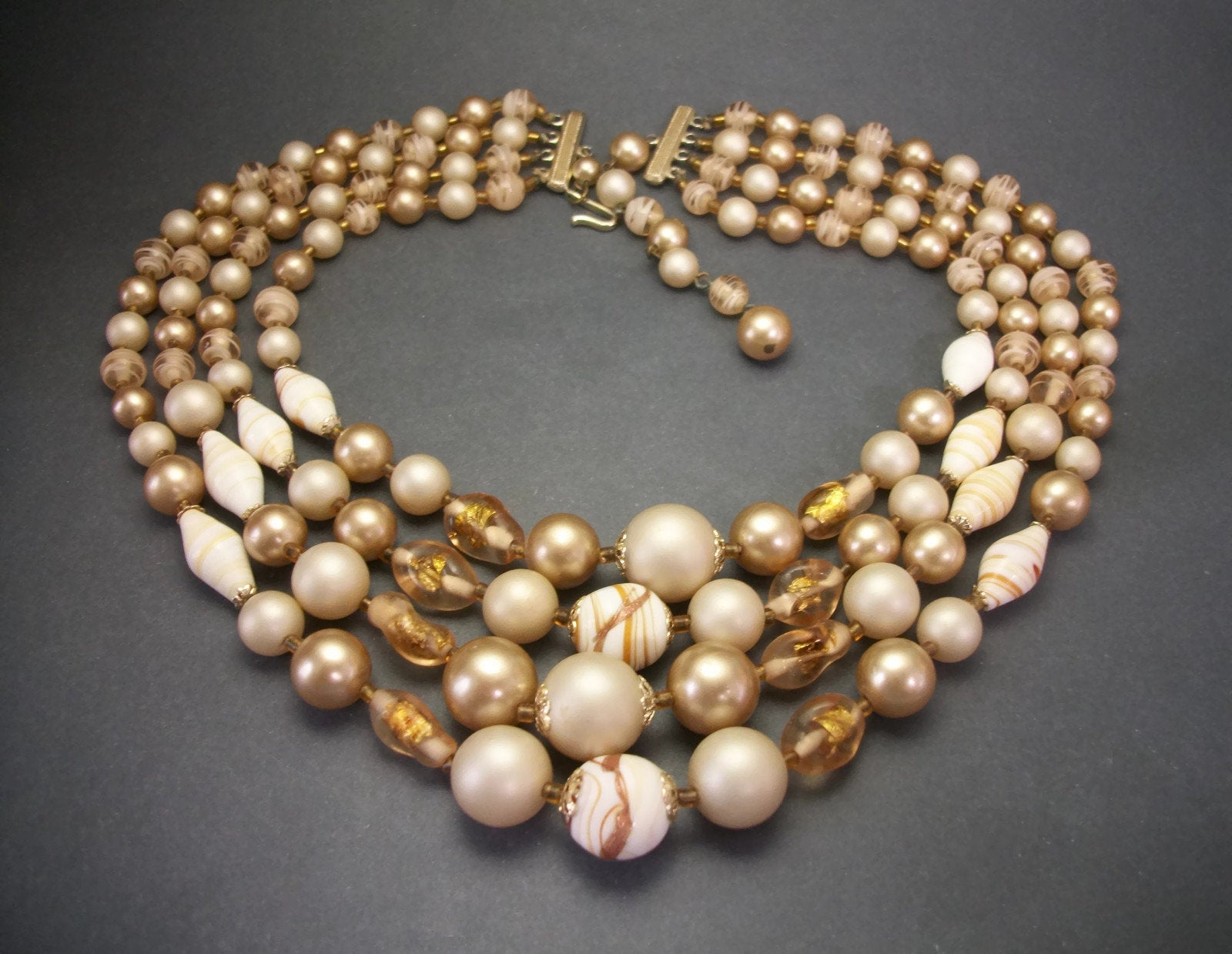 Four Strand Gold Plated Beaded Necklace Spacer 37693