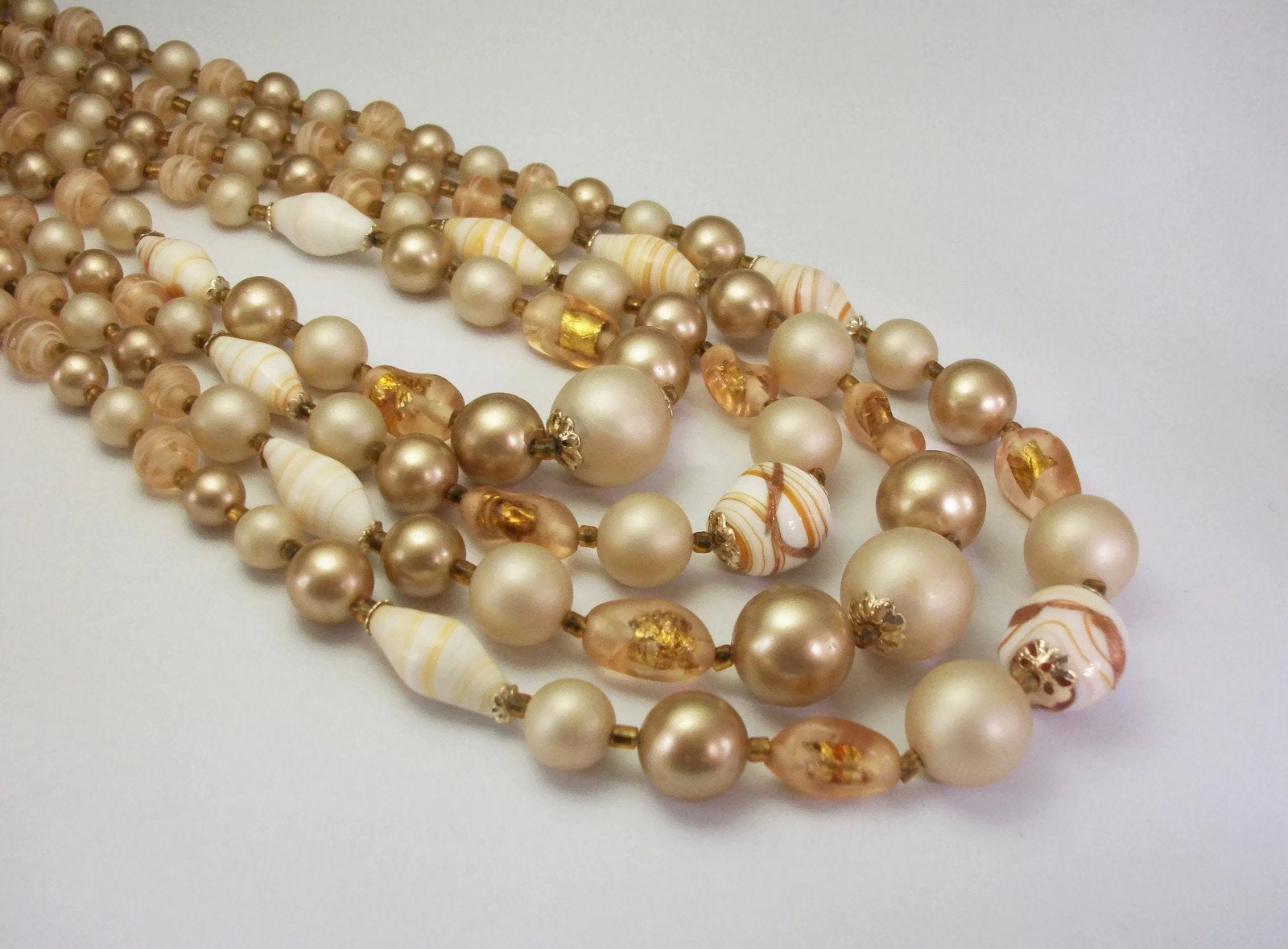 Delicate WWII Era Gold Painted Bead Necklace, 17, 1940's Faux Pearl Necklace,  2-6mm Plastic Beads, Vintage Jewelry, Gold Beaded Necklace - Etsy