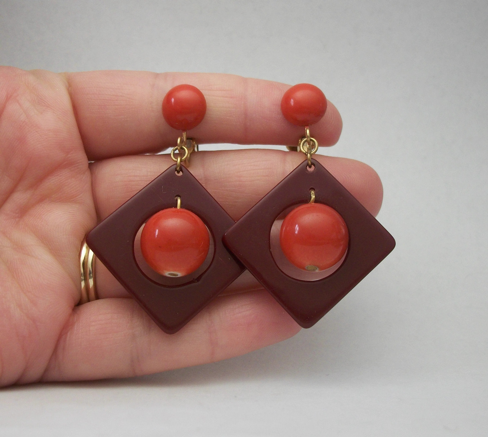 Orange Dangle Earrings Vintage Style main image 1