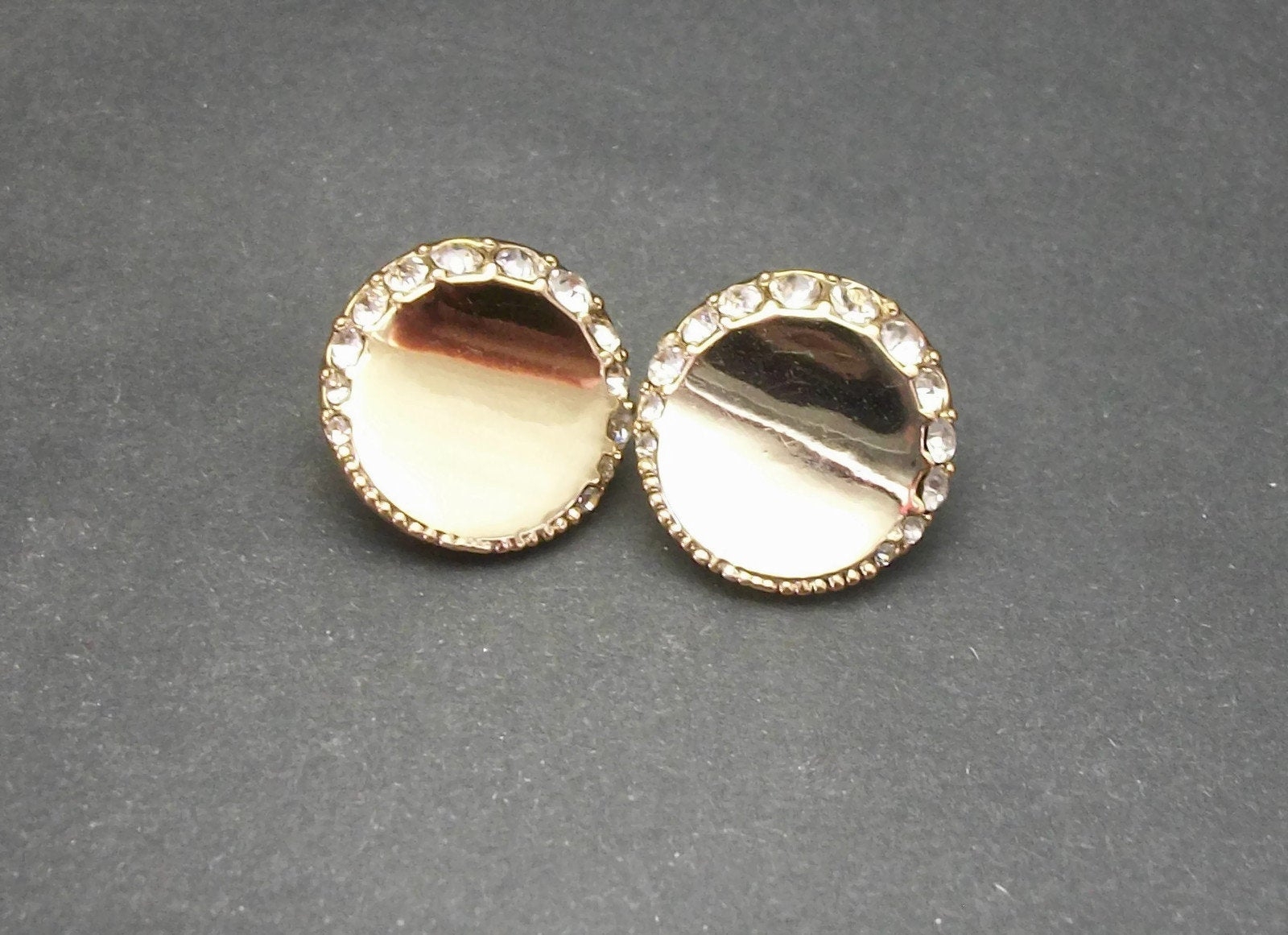 Vintage Gold Tone Clip on Earrings with Clear Crystal Accents