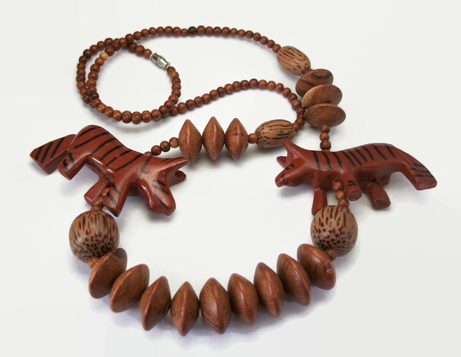 WOOD WOODEN BEADED NECKLACE VINTAGE LARGE BALL BEADS … - Gem