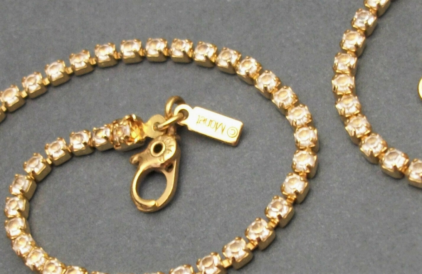 Vintage Clear Rhinestone Fringe Gold Tone Necklace 16 inch Dainty