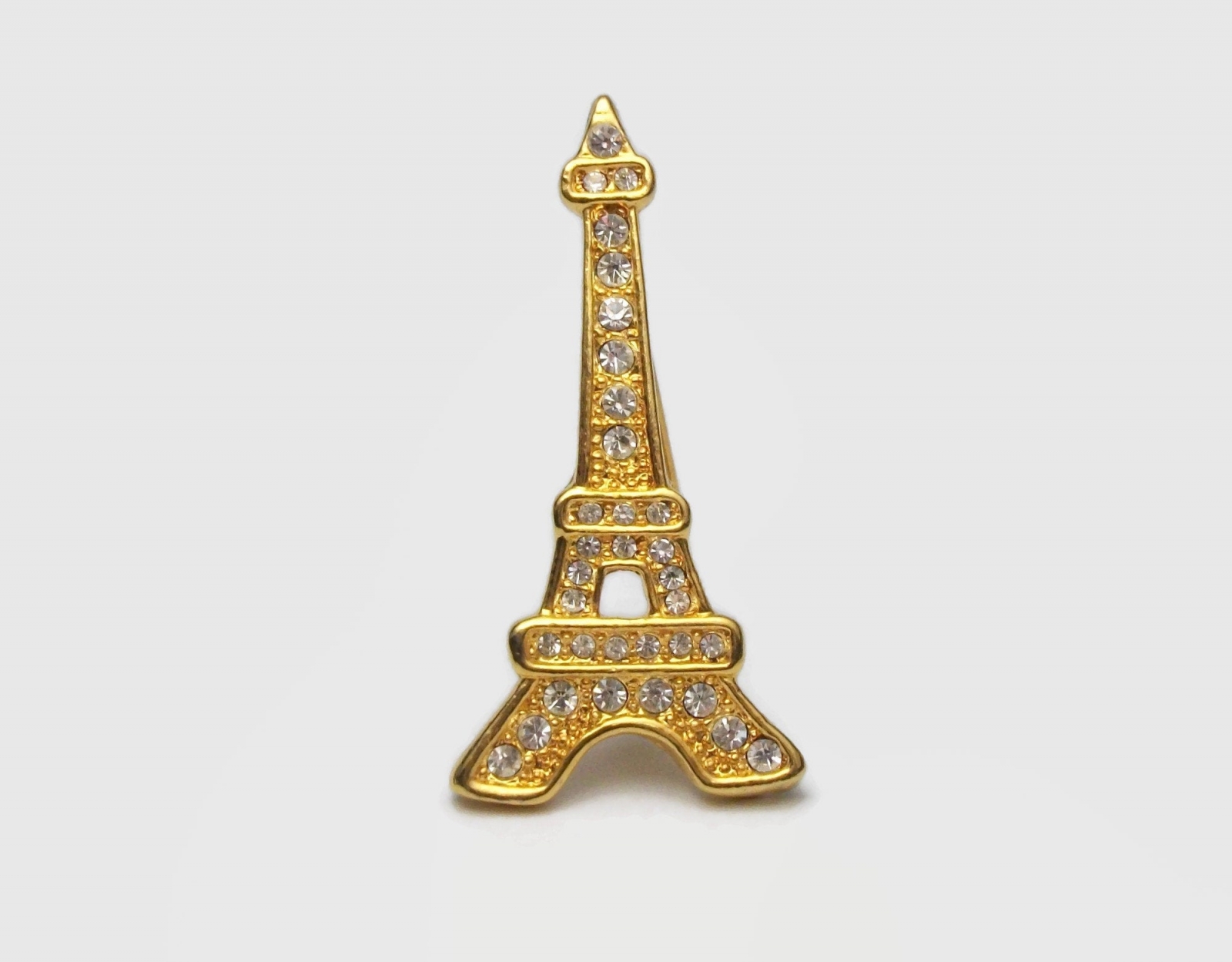 B>Gyn&Joy</b> <b>Clear</b> <b>Crystal</b> <b>Rhinestones</b> <b>Eiffel</b> <b>Tower</b> <b>Fashion</b> <b>Brooch</b