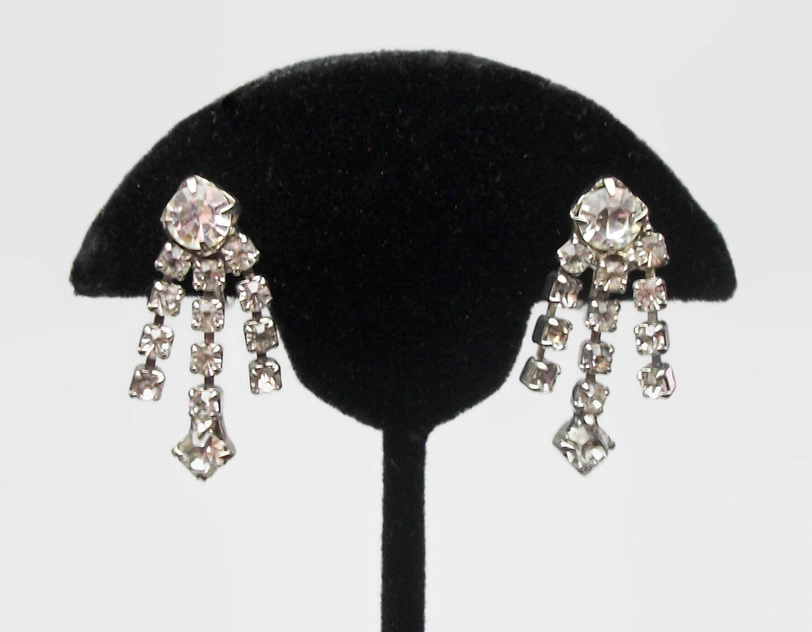 Vintage Clear Crystal Dangle Screw Back Clip on Earrings Formal