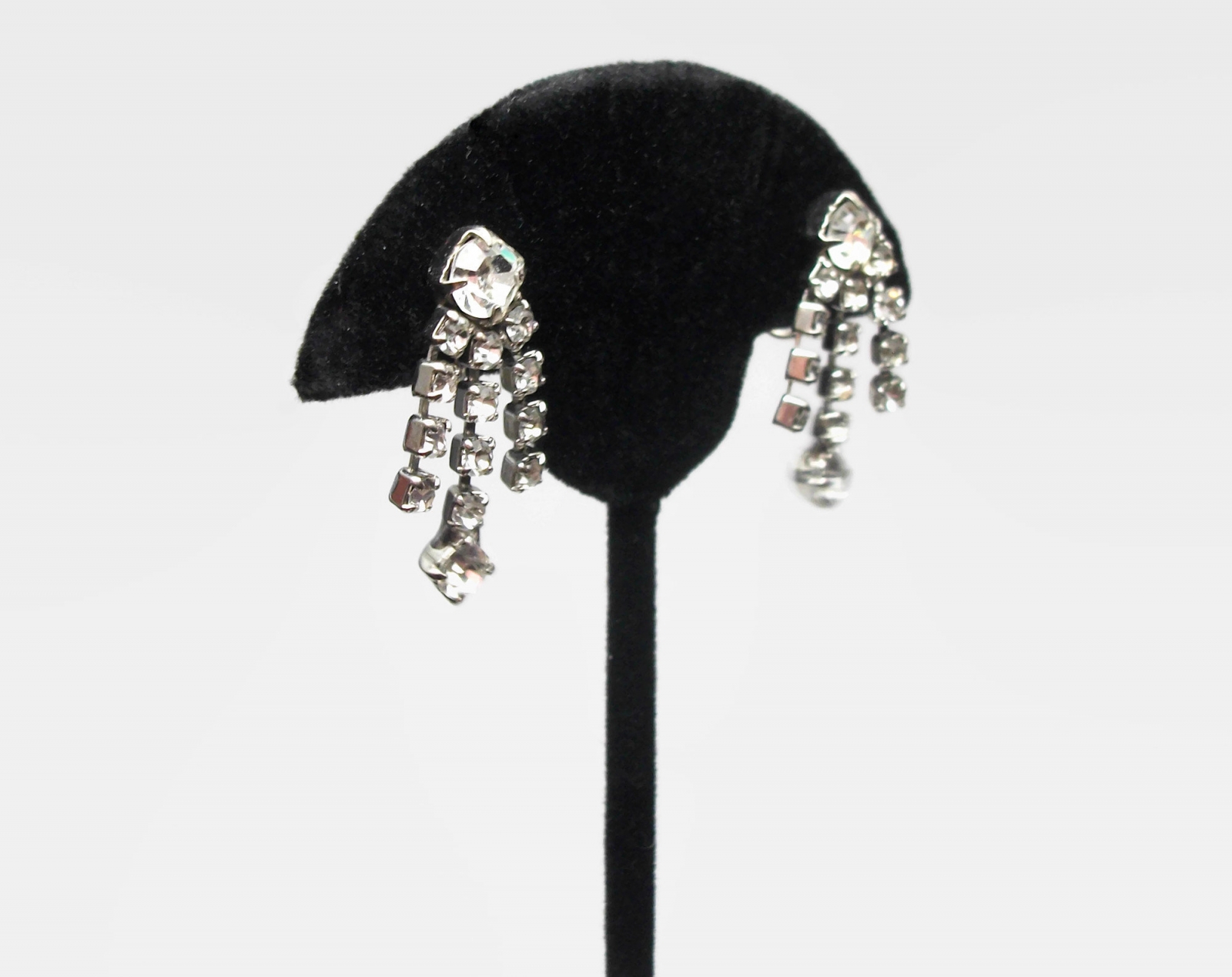 Vintage Clear Crystal Dangle Screw Back Clip on Earrings Formal