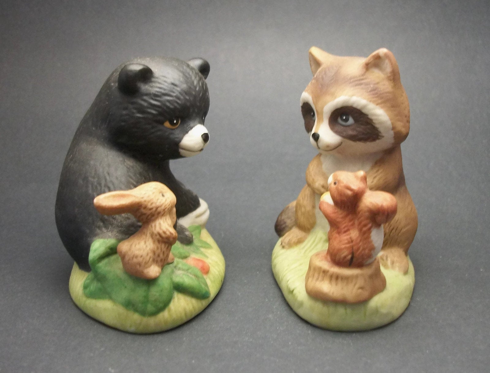 Vintage Homco Ceramic Animal Figurines Set of Two 2, Raccoon and