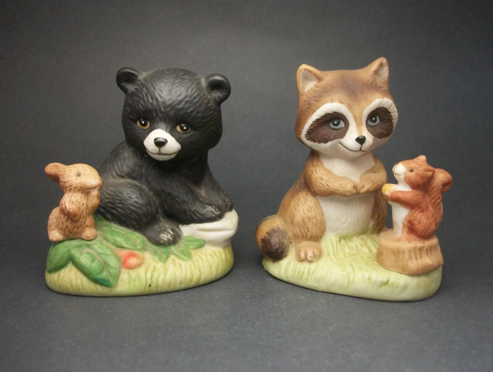 Vintage Homco Ceramic Animal Figurines Set of Two 2, Raccoon and