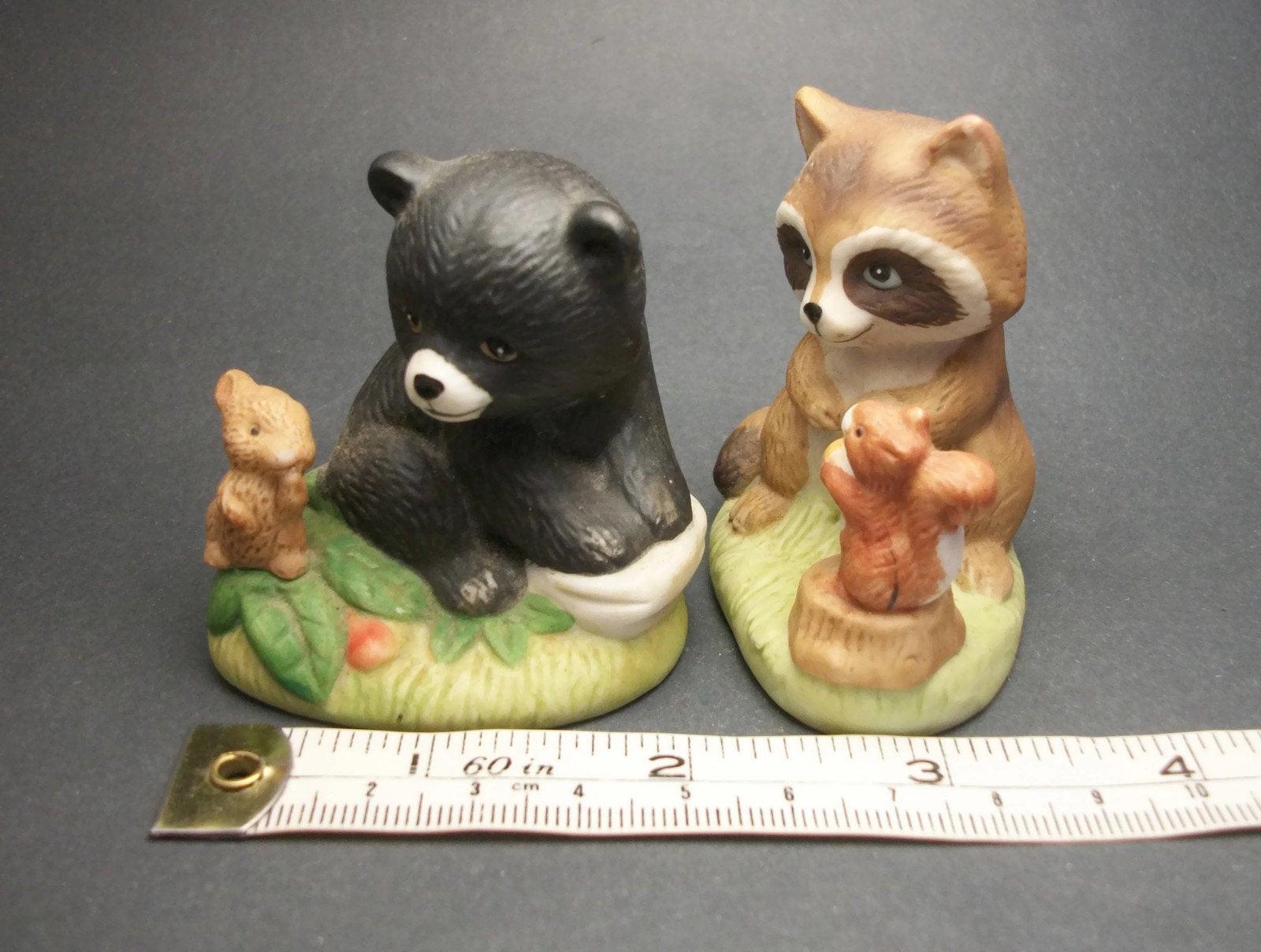 Vintage Homco Ceramic Animal Figurines Set of Two 2, Raccoon and