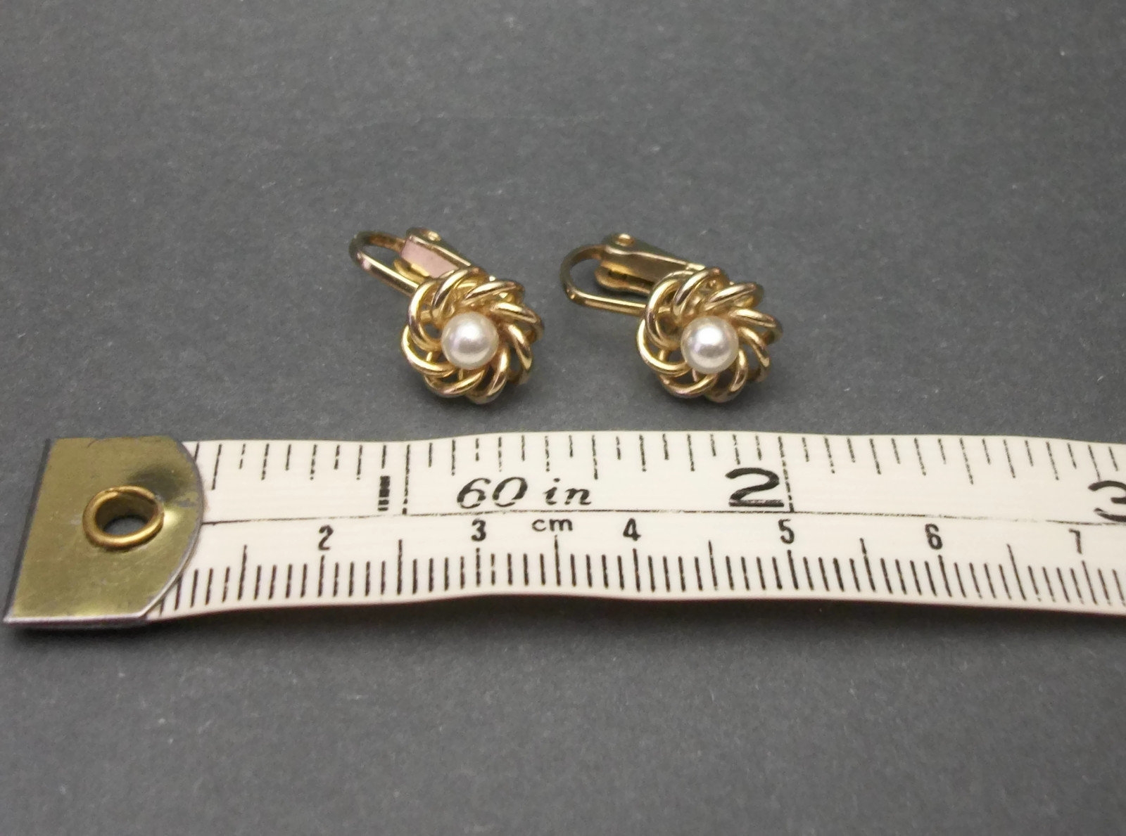 Vintage Dainty Gold Tone Faux Pearl Clip on Earrings Tiny Pearl ...
