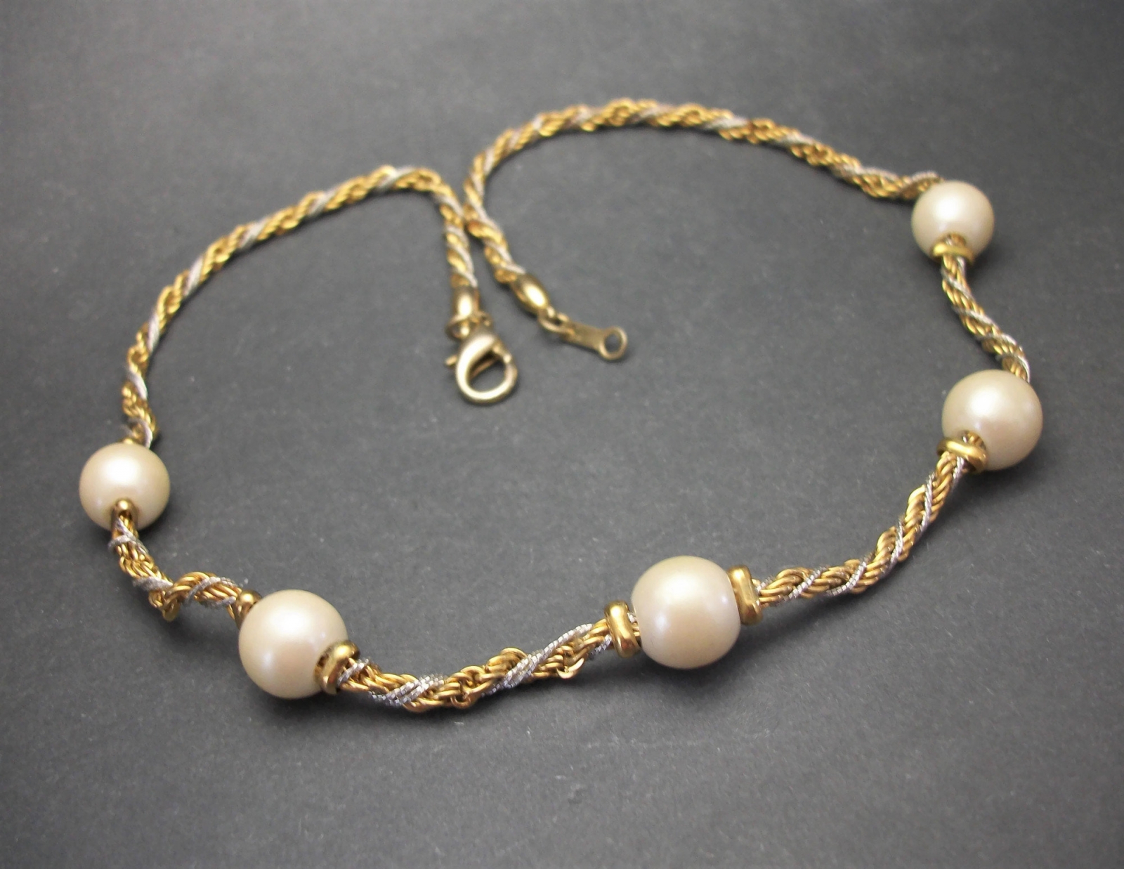 Vintage Rope Chain Twist Necklace with Faux Pearls 17 inch Mixed Metal ...