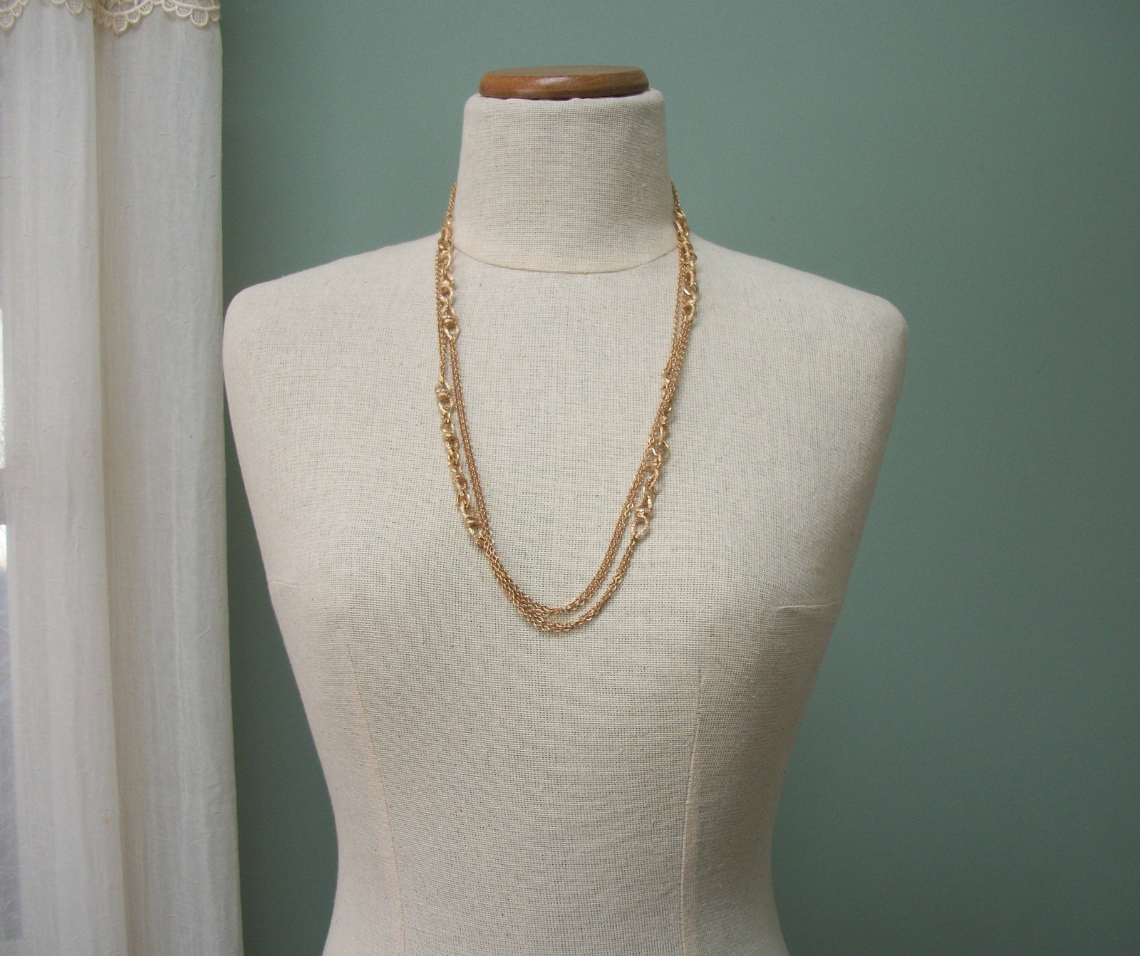 Vintage Crown Trifari Long Gold Tone Chain Link Necklace Smooth and ...