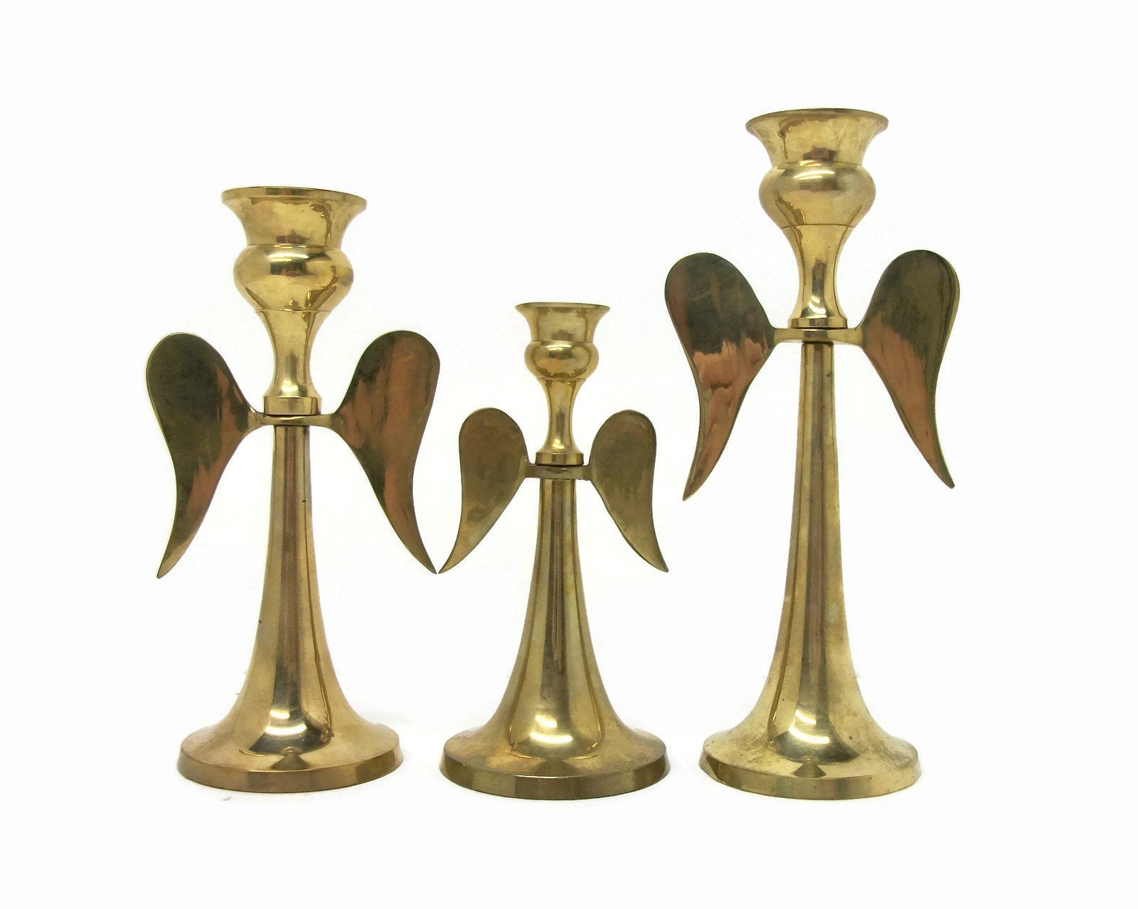Vintage Tarnished Brass Angel Candlesticks Set Of Three Angel Shaped Candle Holders Christmas Home Decor Chic Shabby Table Decor India Felt In My Heart Vintage