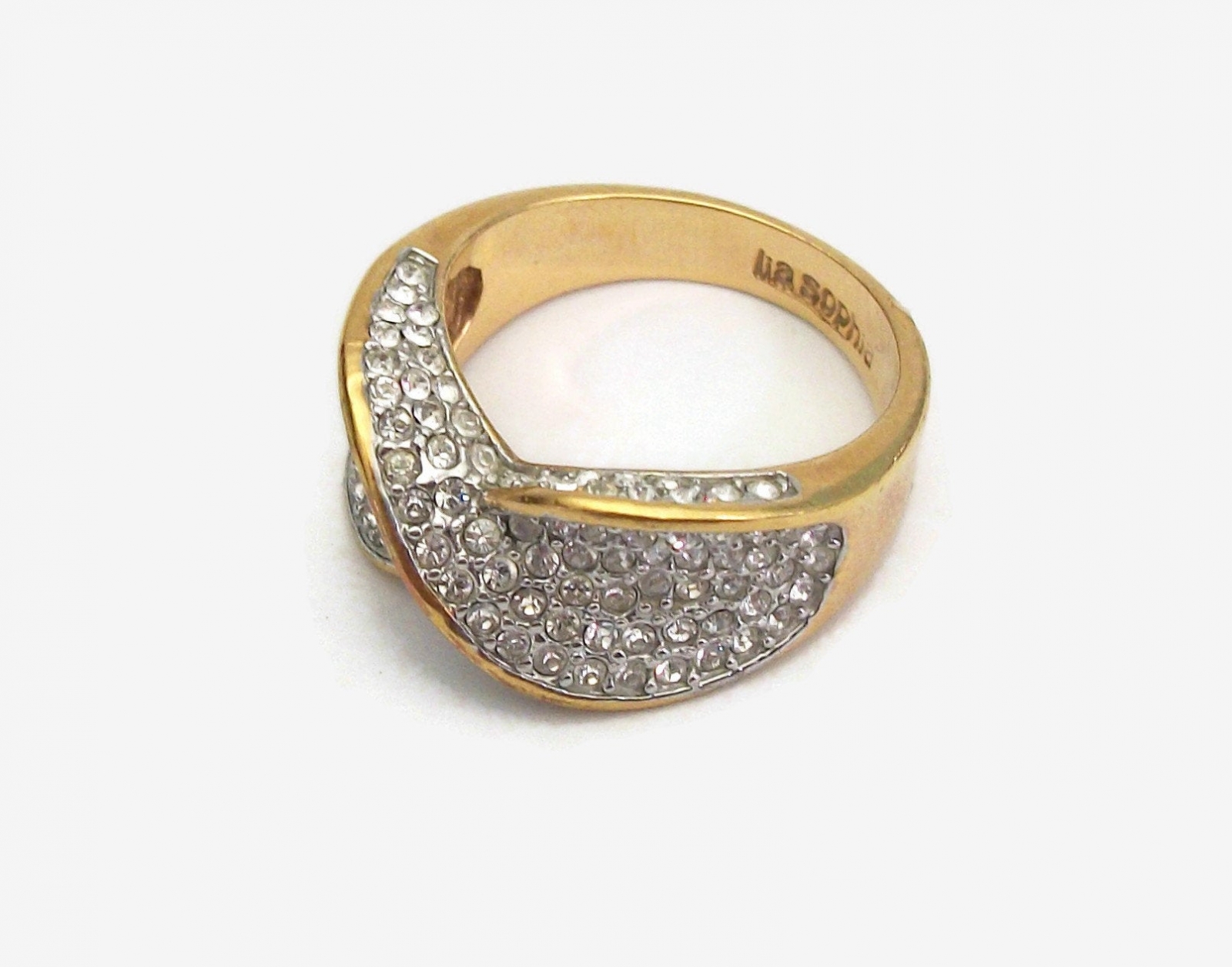 Lia Sophia Pave Rhinestone Ring Women Ladies U.S. Size 9 Gold Tone
