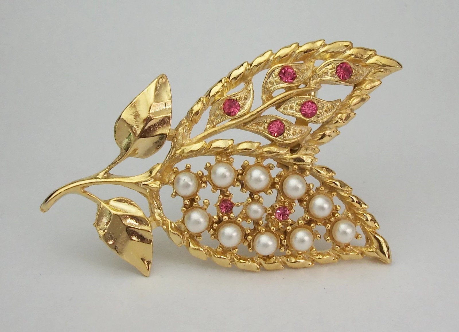 Gold Plated Ginkgo Leaf Brooch Pin For Women - With Pearl & Rhinestones, Lapel Pin, Gift For Mom, Wife, Birthday, Mother's Day - View #5