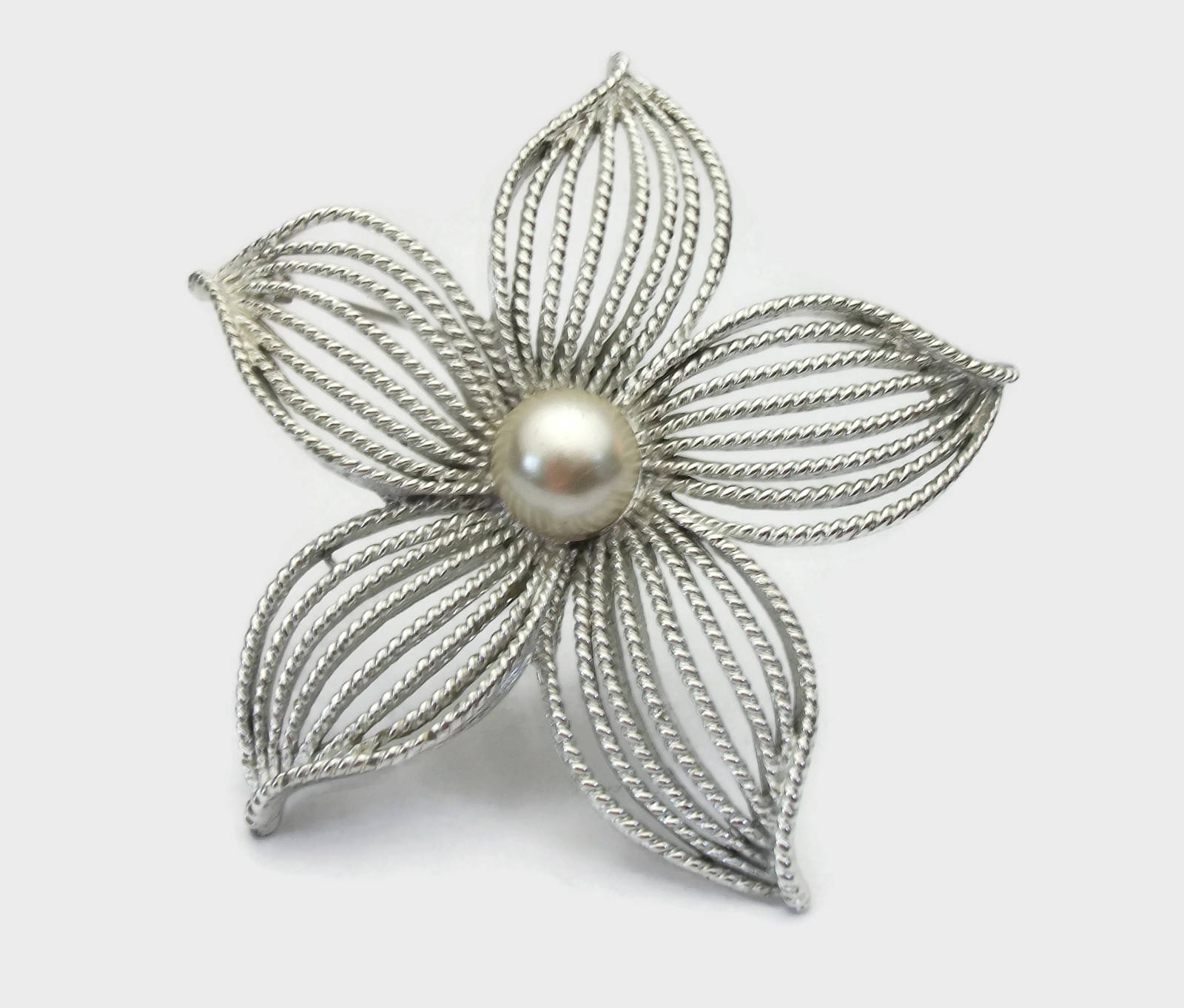 Mid-Century Women\u2019s Jewelry 1960s Sarah Coventry Brooch Vintage Faux Pearl Brooch Silver Flower Pin Sarah Coventry Lapel Pin