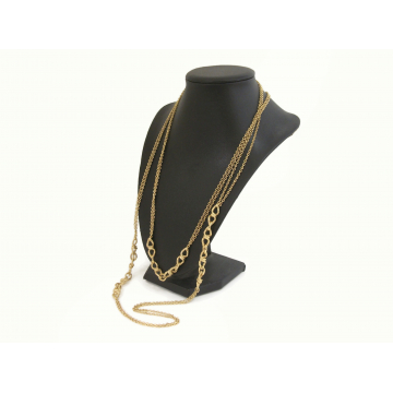 Vintage Crown Trifari Long Gold Chain Link Necklace Smooth and Textured Chain Link 56 inch Opera Length Designer Signed Jewelry