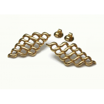 Vintage Avon Big Gold Lattice Earrings for Pierced Ears Openwork Large Wavy Diamond Shaped Statement Post Earrings Avon Jewelry